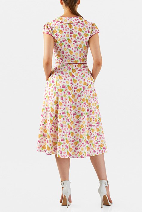 Shop Summer fruit print contrast trim cotton dress | eShakti