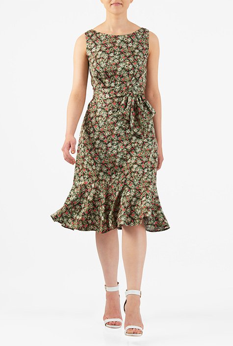 Shop Flounce hem floral print dress | eShakti