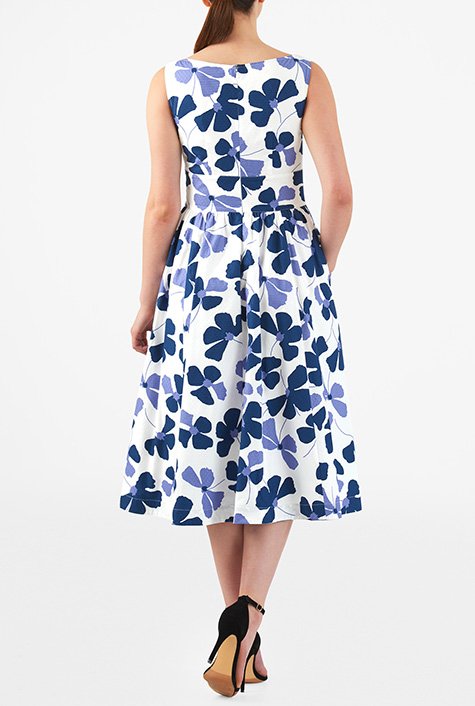 Shop Floral print cotton dobby ruched pleat dress | eShakti