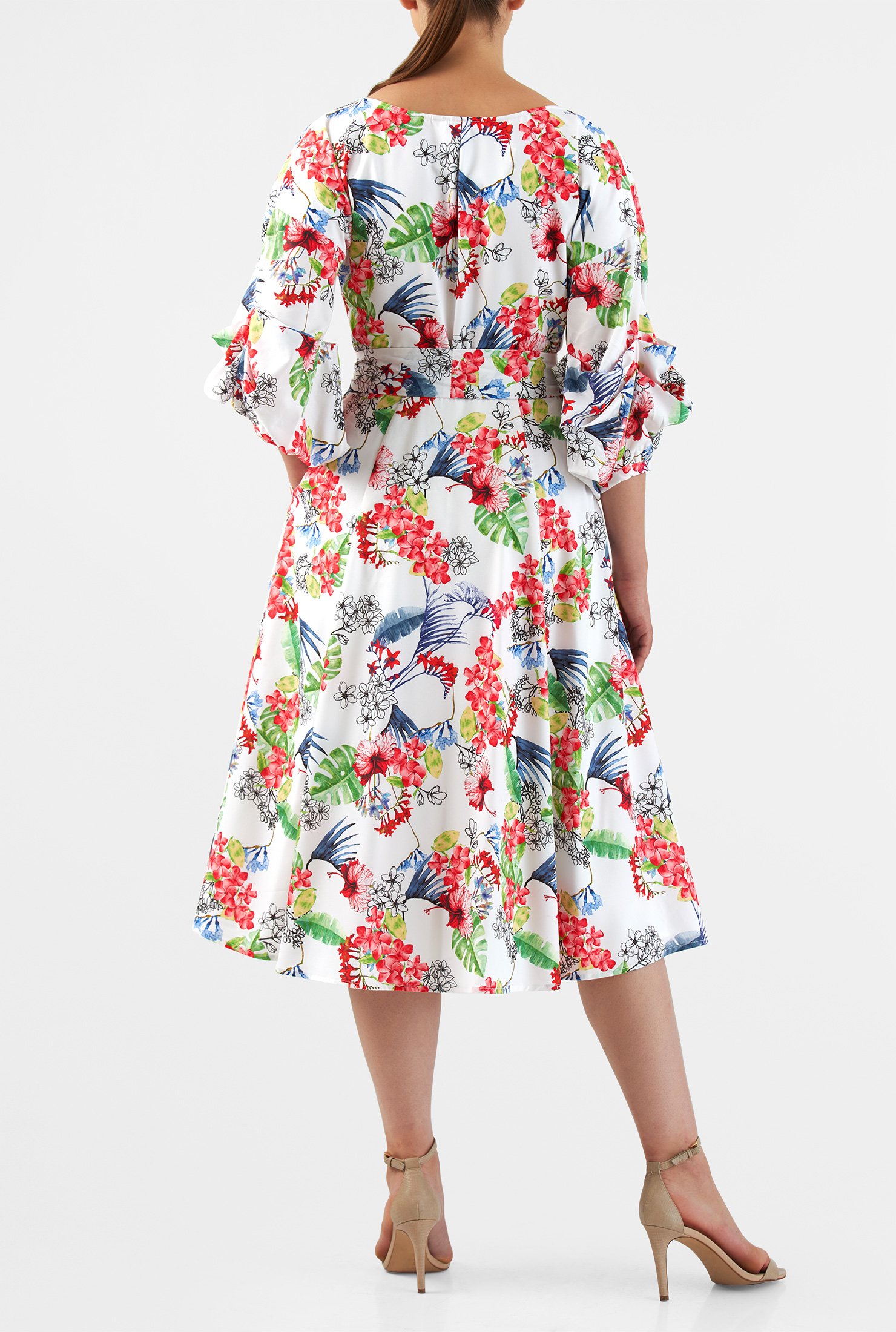 Shop Statement sleeve floral print crepe dress | eShakti