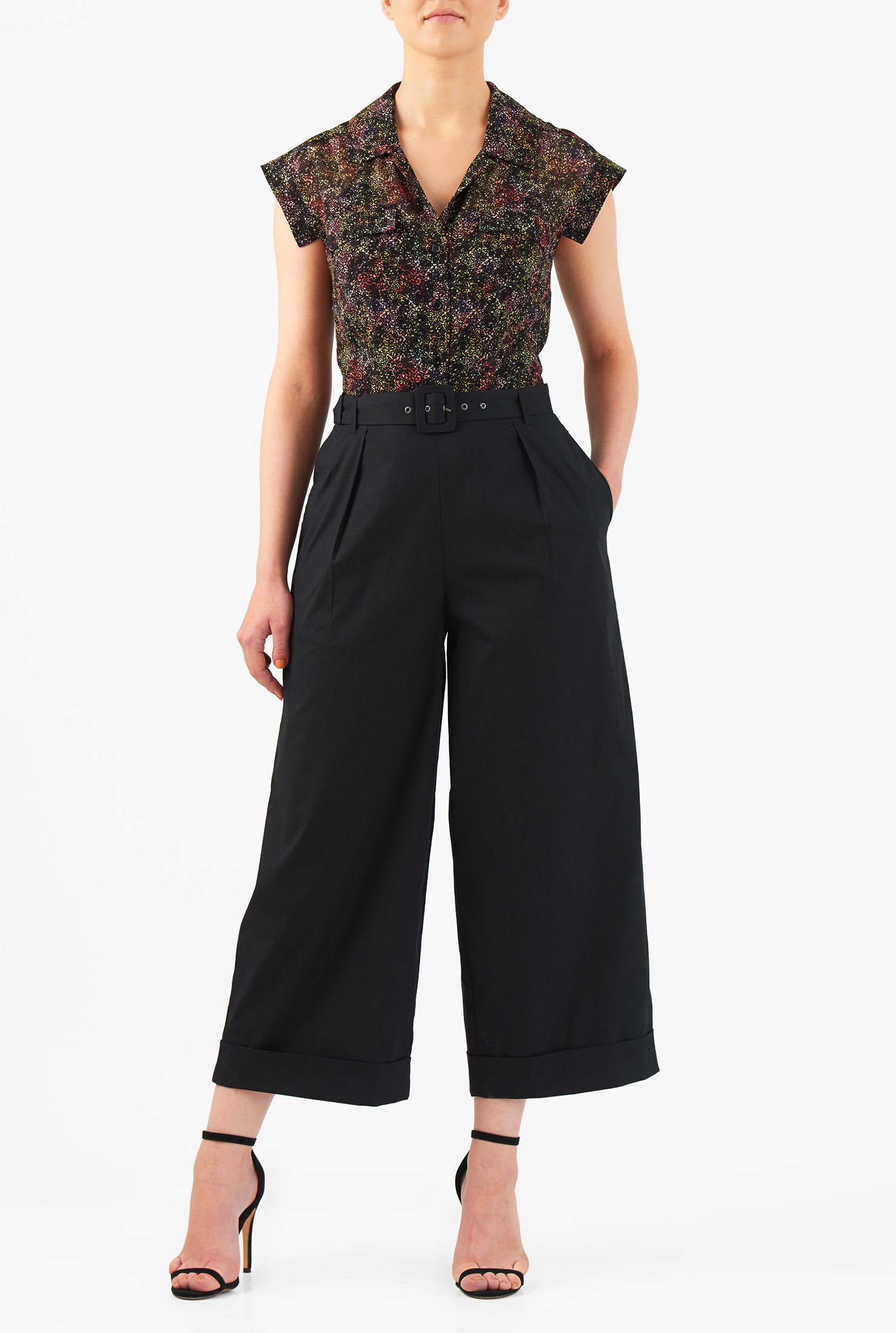 Shop Abstract print mixed media belted jumpsuit | eShakti
