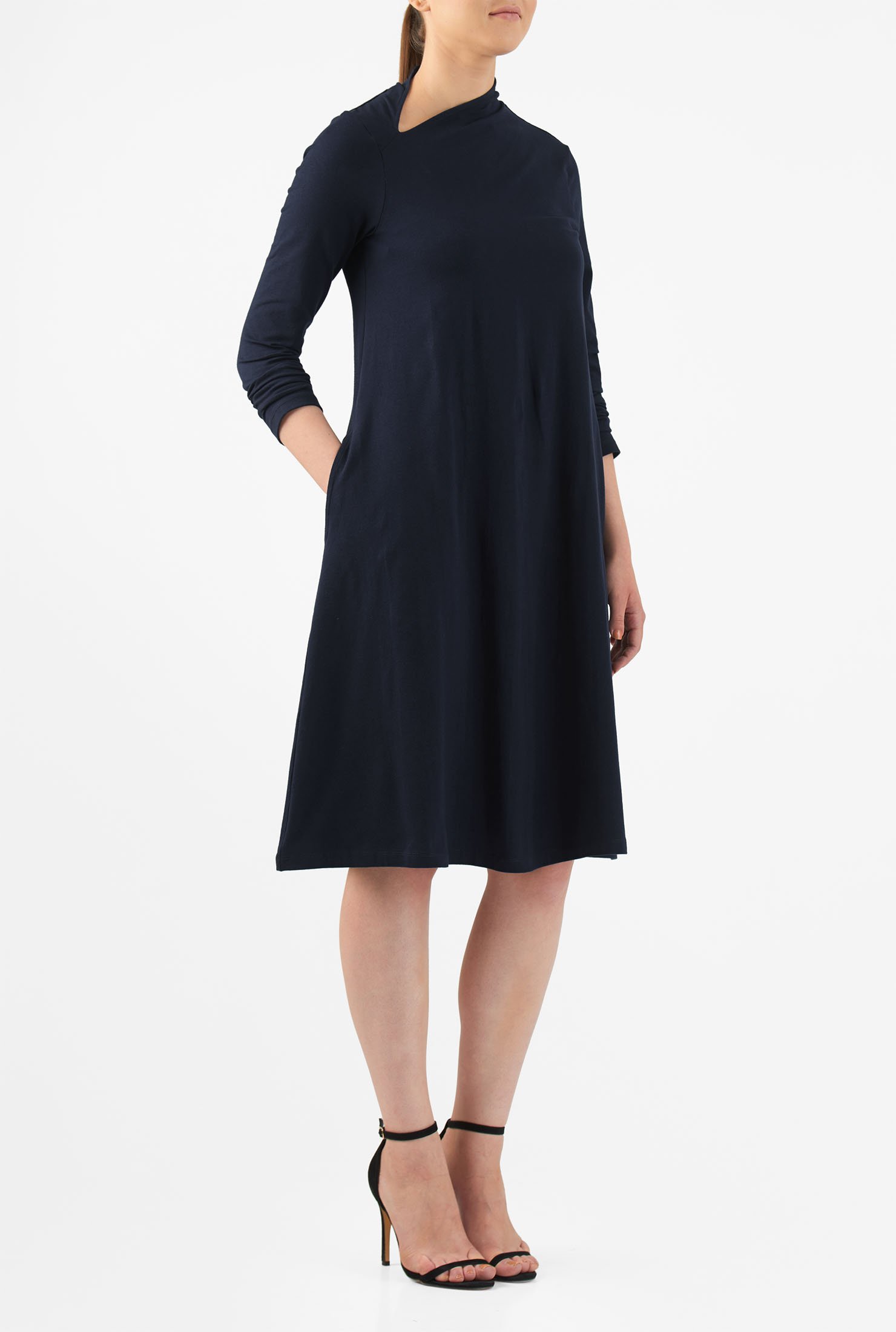 Shop Asymmetric neckline cotton knit shift dress | eShakti