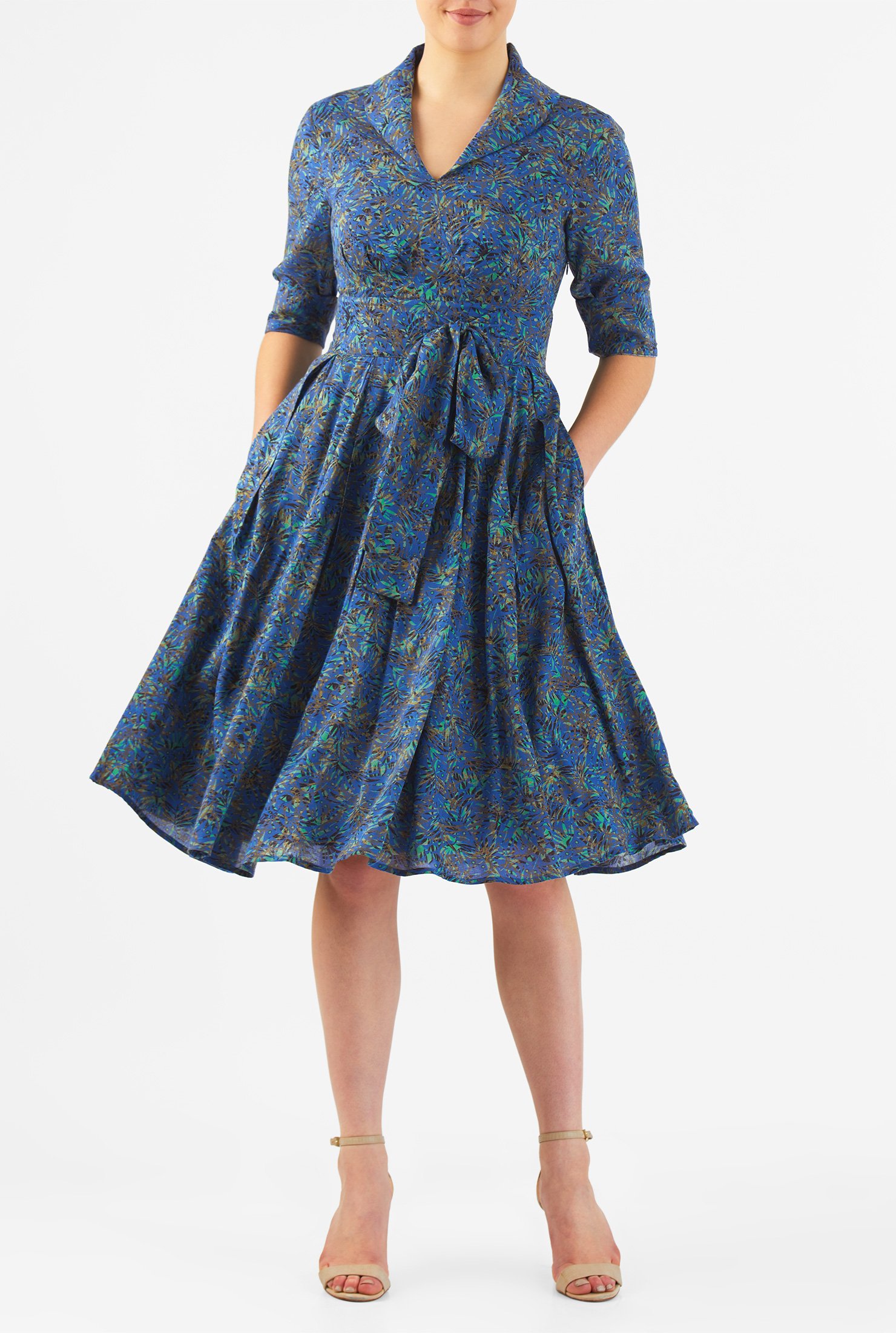 Shop Palm print surplice dress | eShakti