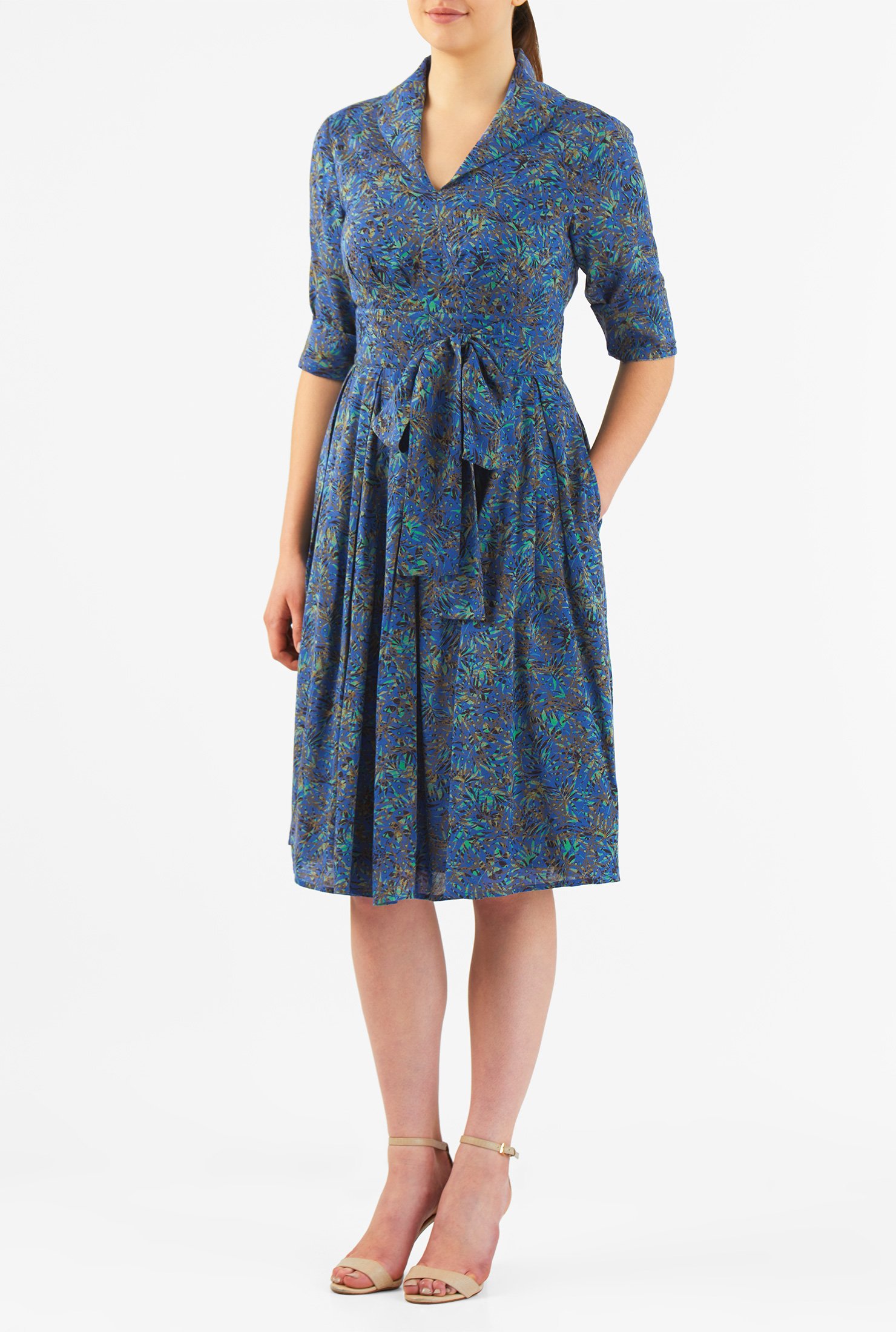 Shop Palm print surplice dress | eShakti