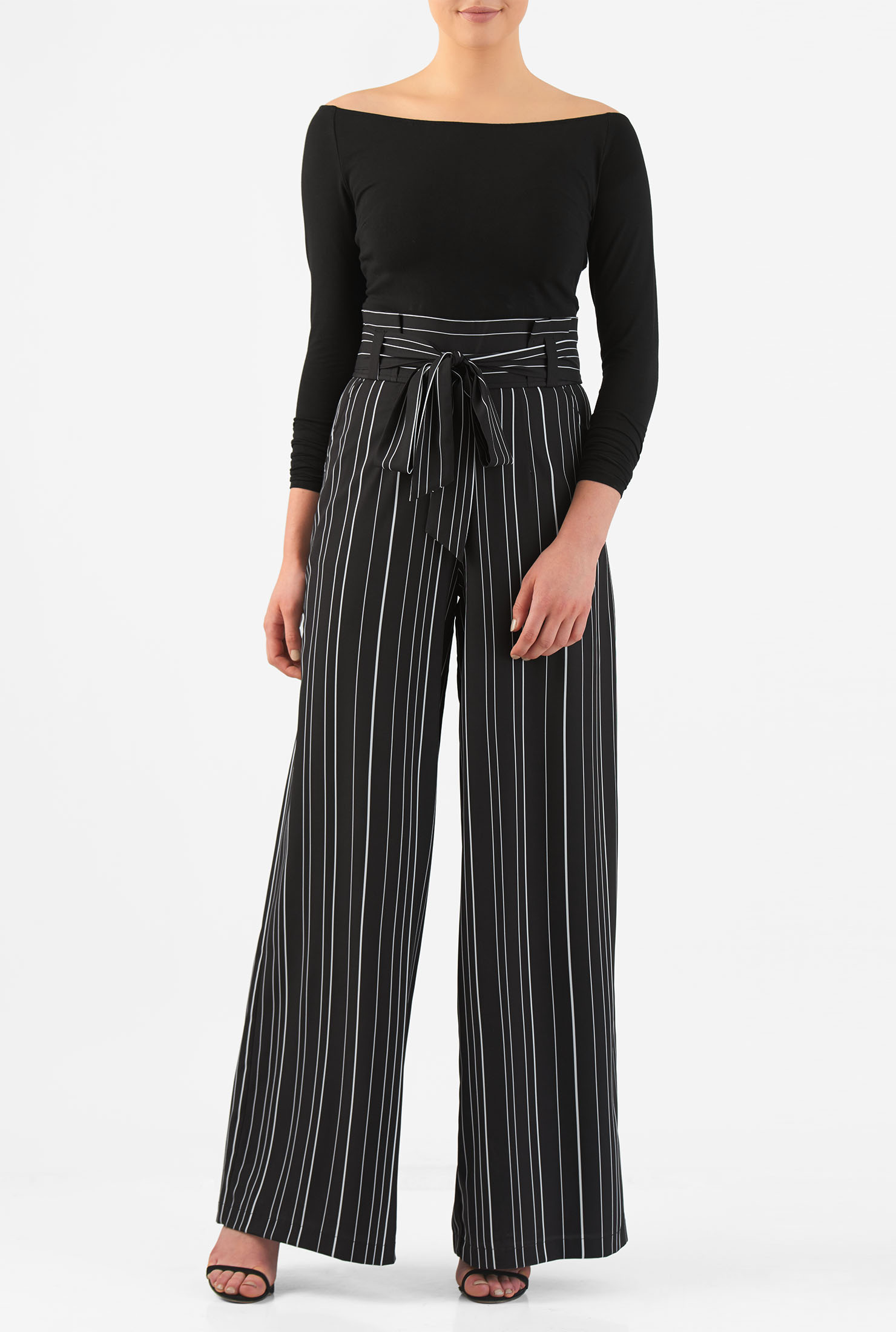 Shop Stripe print mixed media jumpsuit eShakti