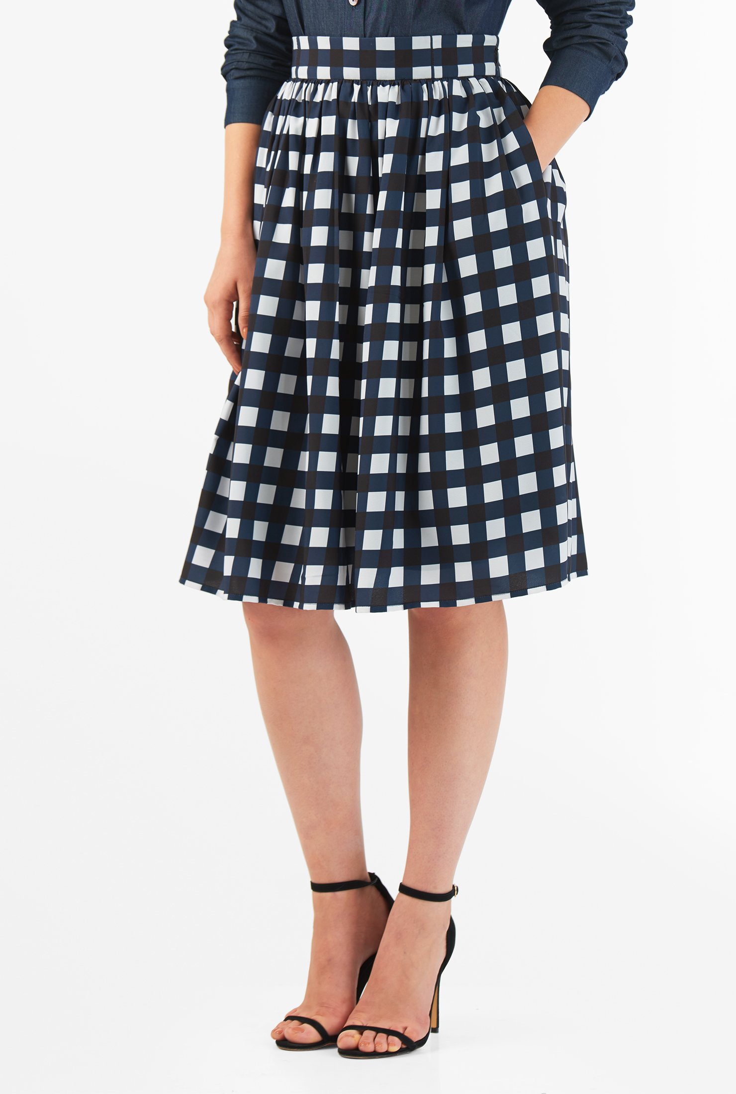 Shop Bold check print crepe full skirt | eShakti