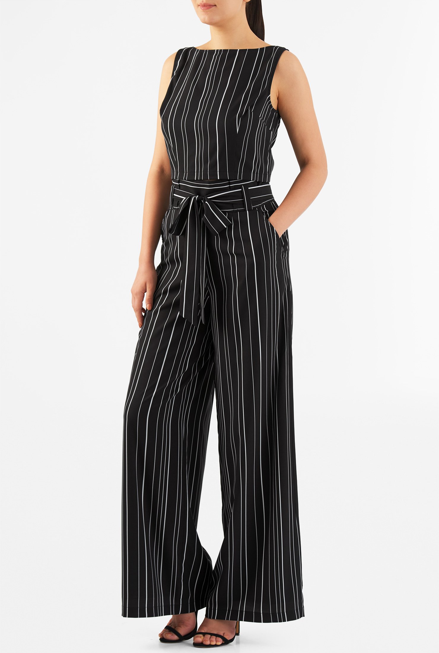 Shop Stripe print crepe tank top and wide-leg pants | eShakti
