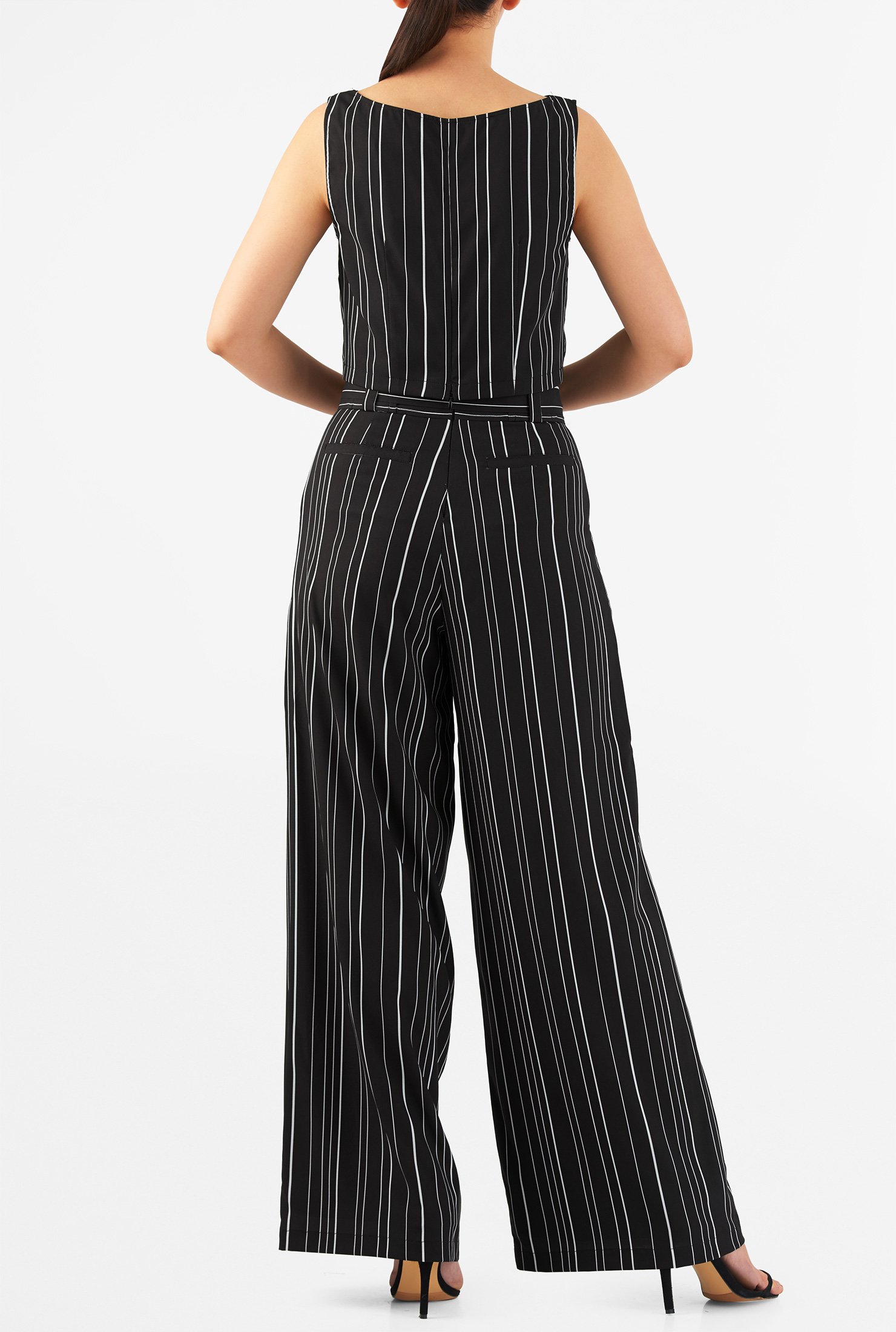 Shop Stripe print crepe tank top and wide-leg pants | eShakti
