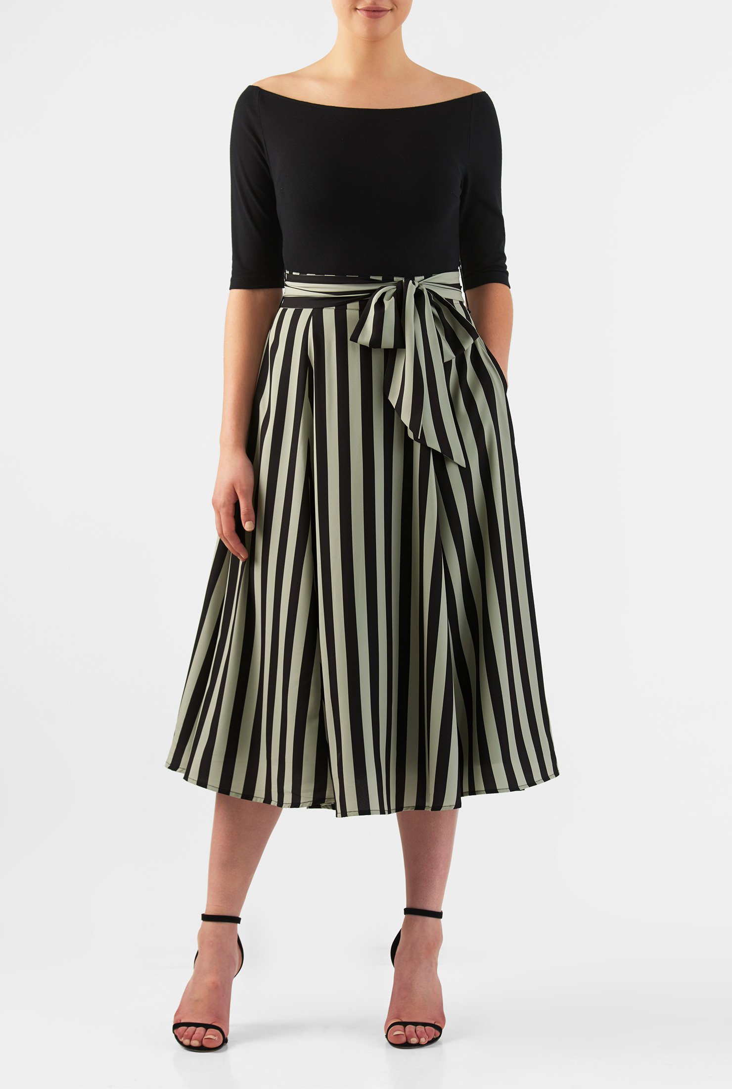 Shop Stripe mixed media midi dress | eShakti