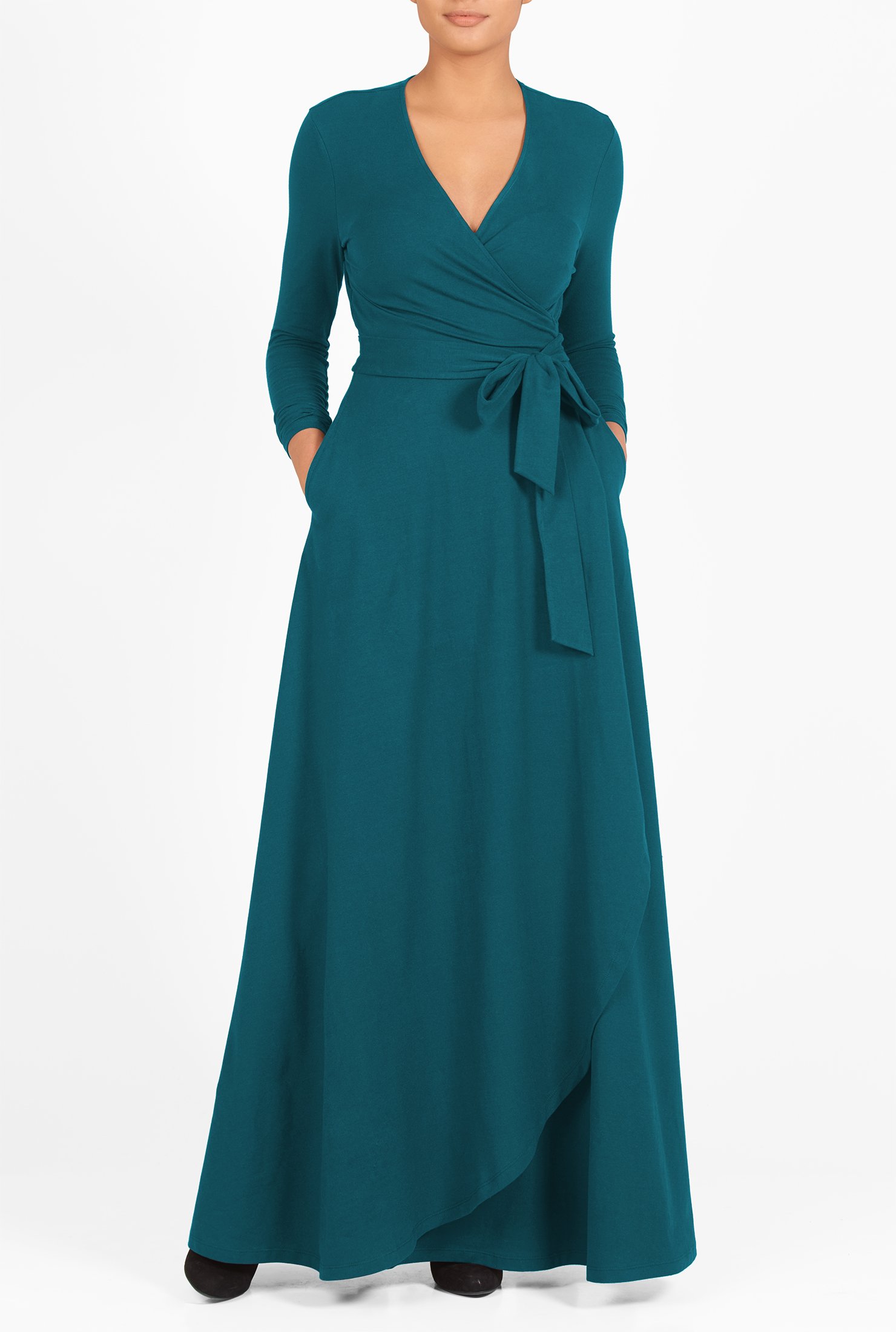 Shop Cotton knit maxi wrap dress | eShakti