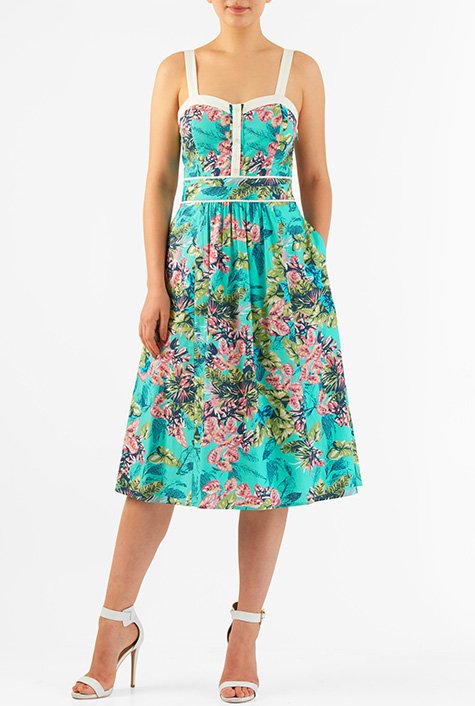 Shop Floral print cotton contrast trim sundress | eShakti