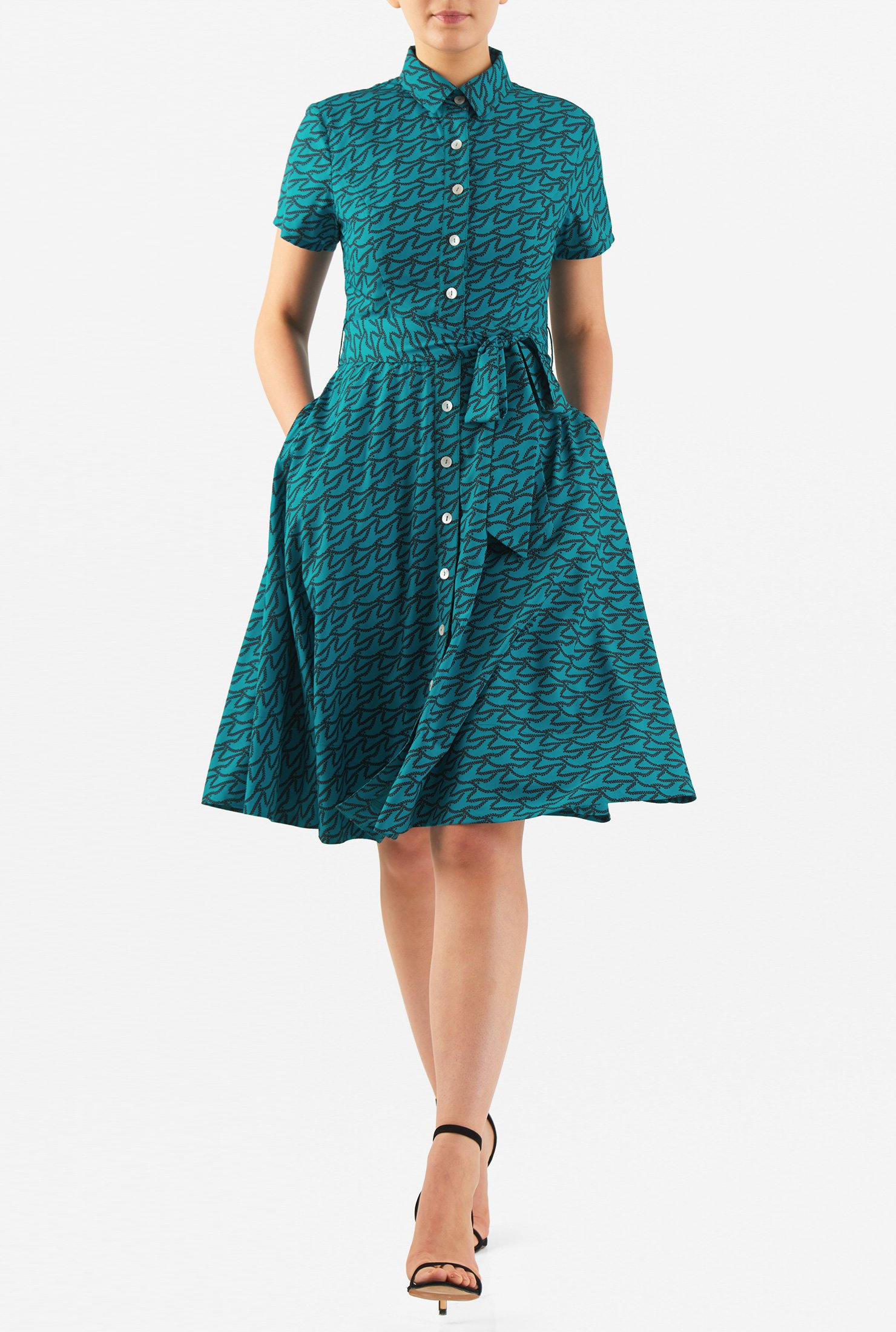 Shop Bird print crepe sash tie shirtdress | eShakti