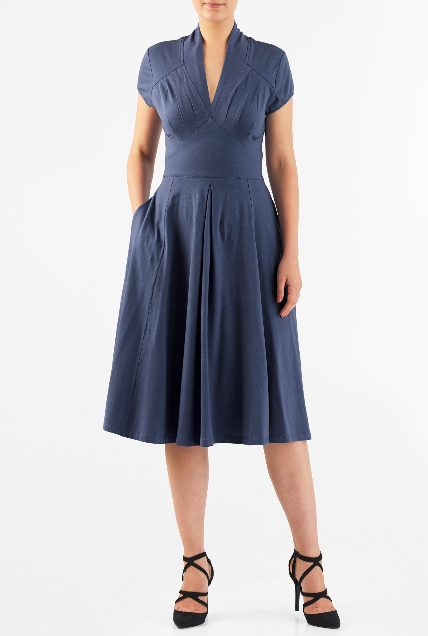 Shop Feminine pleated cotton knit dress | eShakti