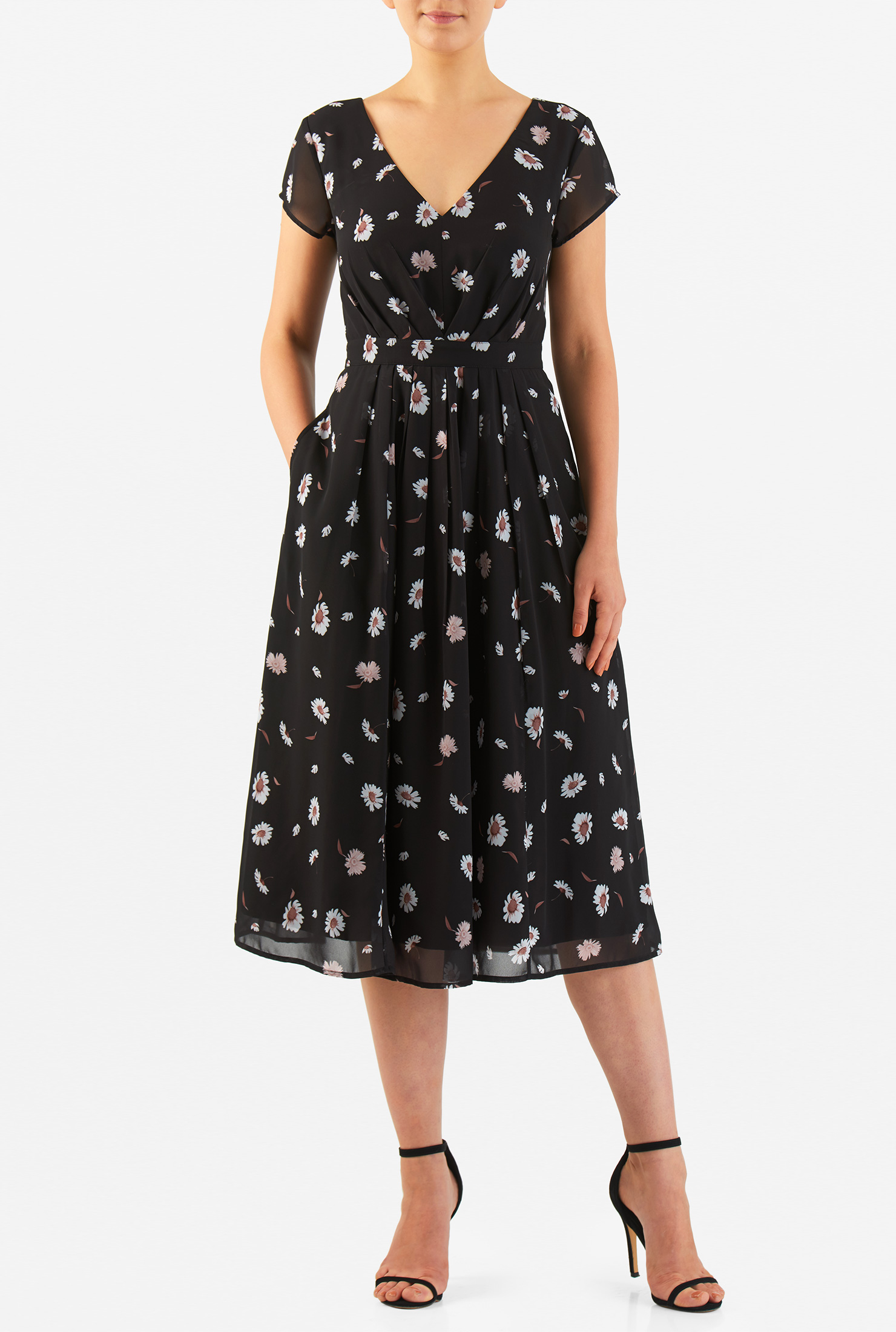 Shop Daisy print pleated dress eShakti