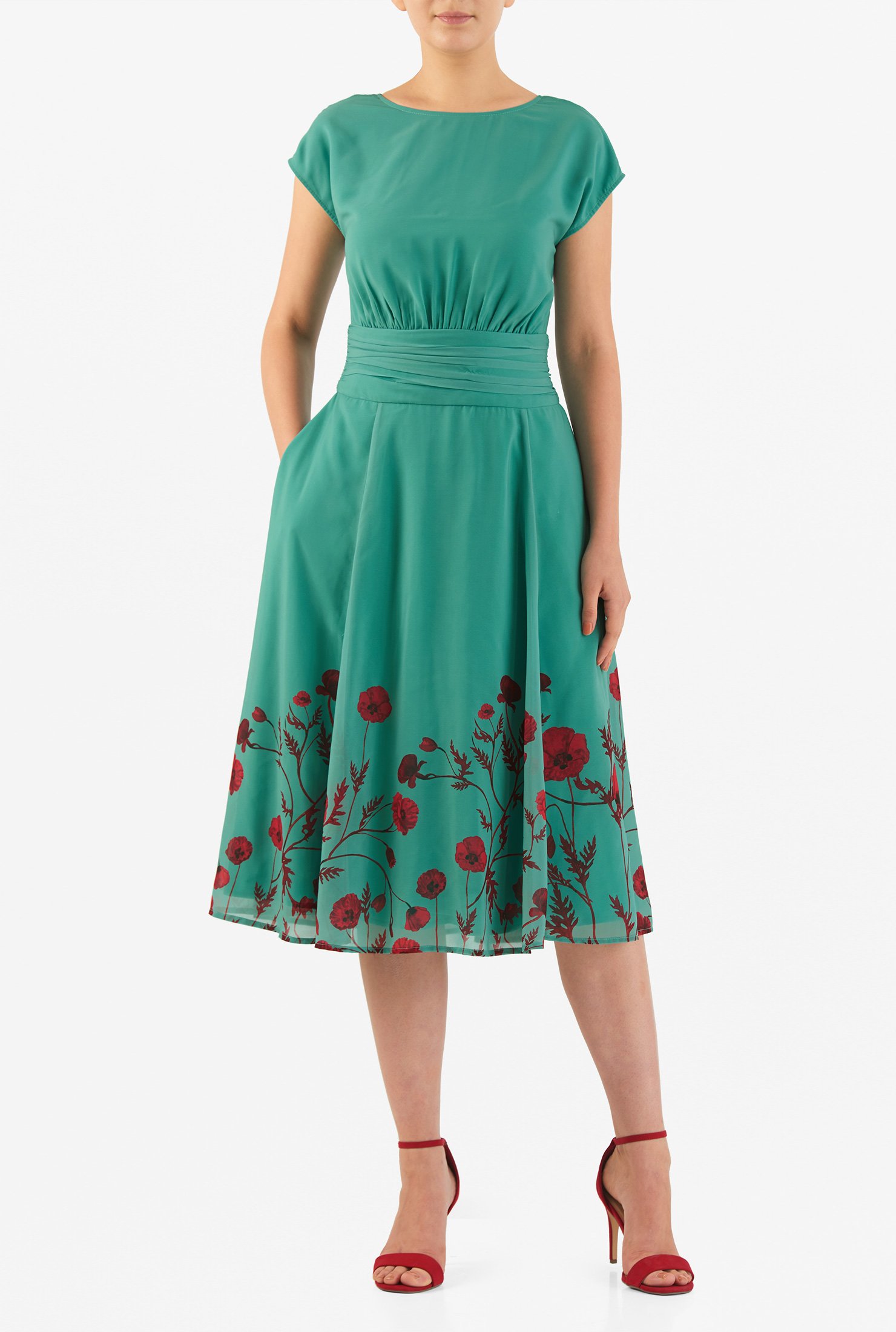 Shop Floral print pleated georgette dress | eShakti