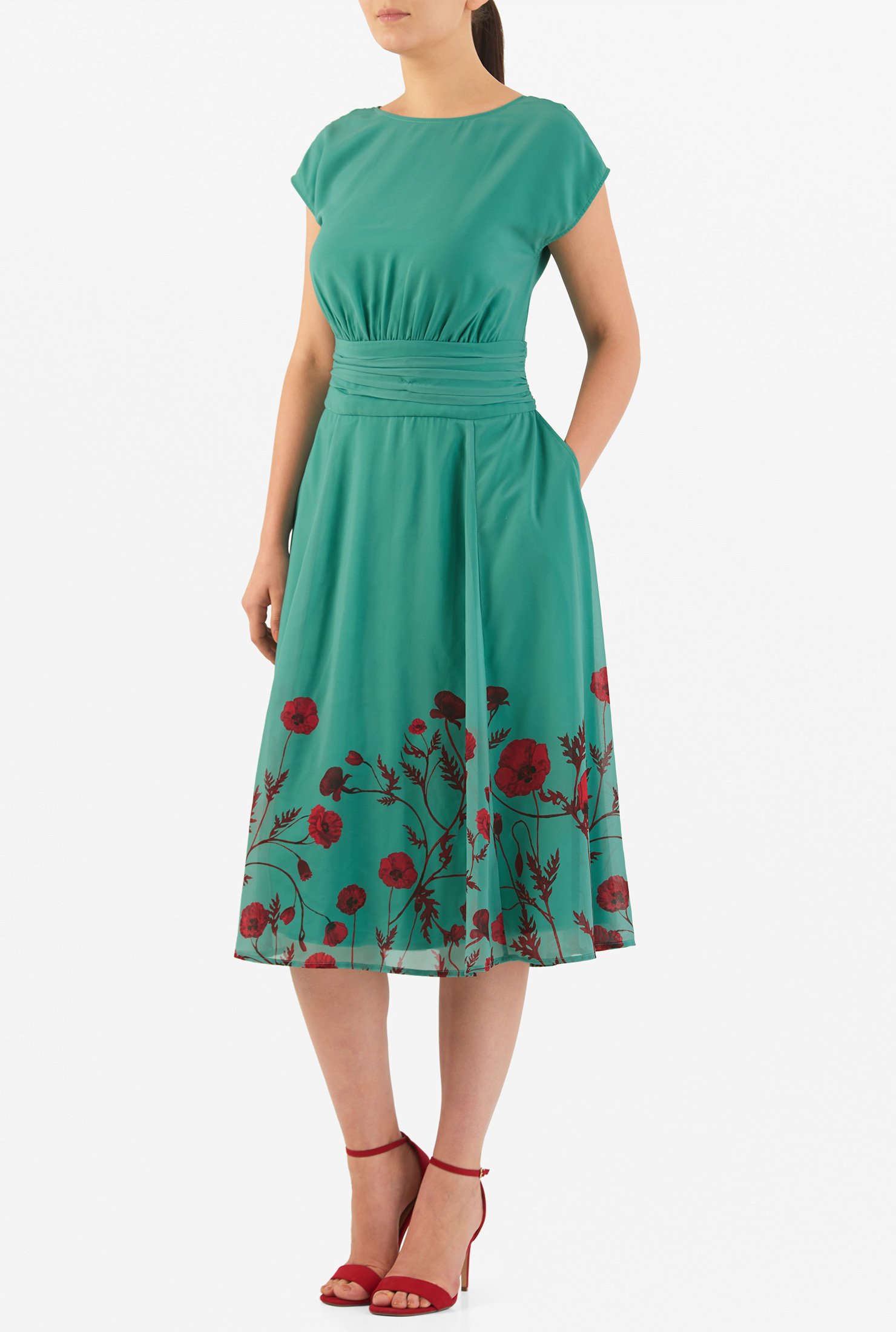 Shop Floral print pleated georgette dress | eShakti