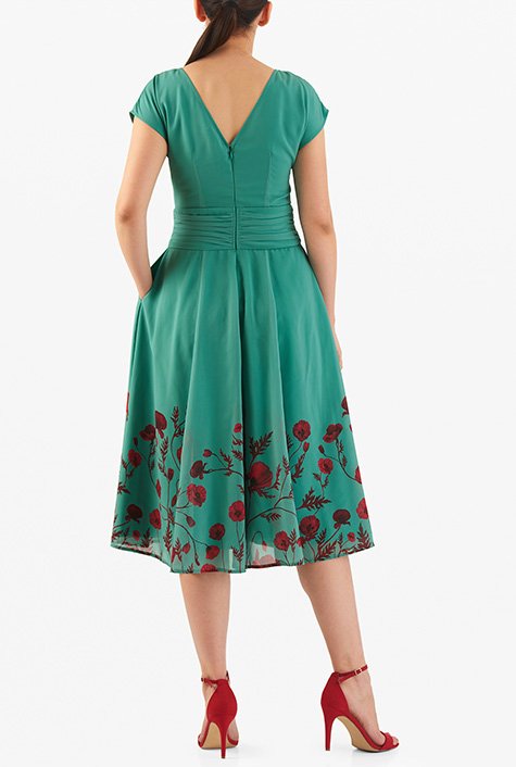 Shop Floral print pleated georgette dress | eShakti