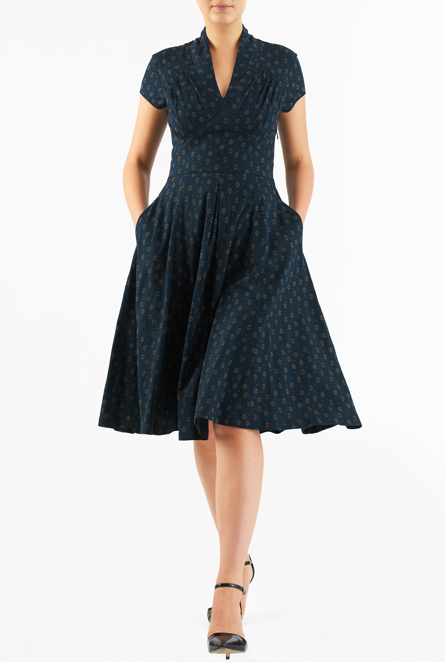 Shop Feminine pleated tile print cotton knit dress | eShakti