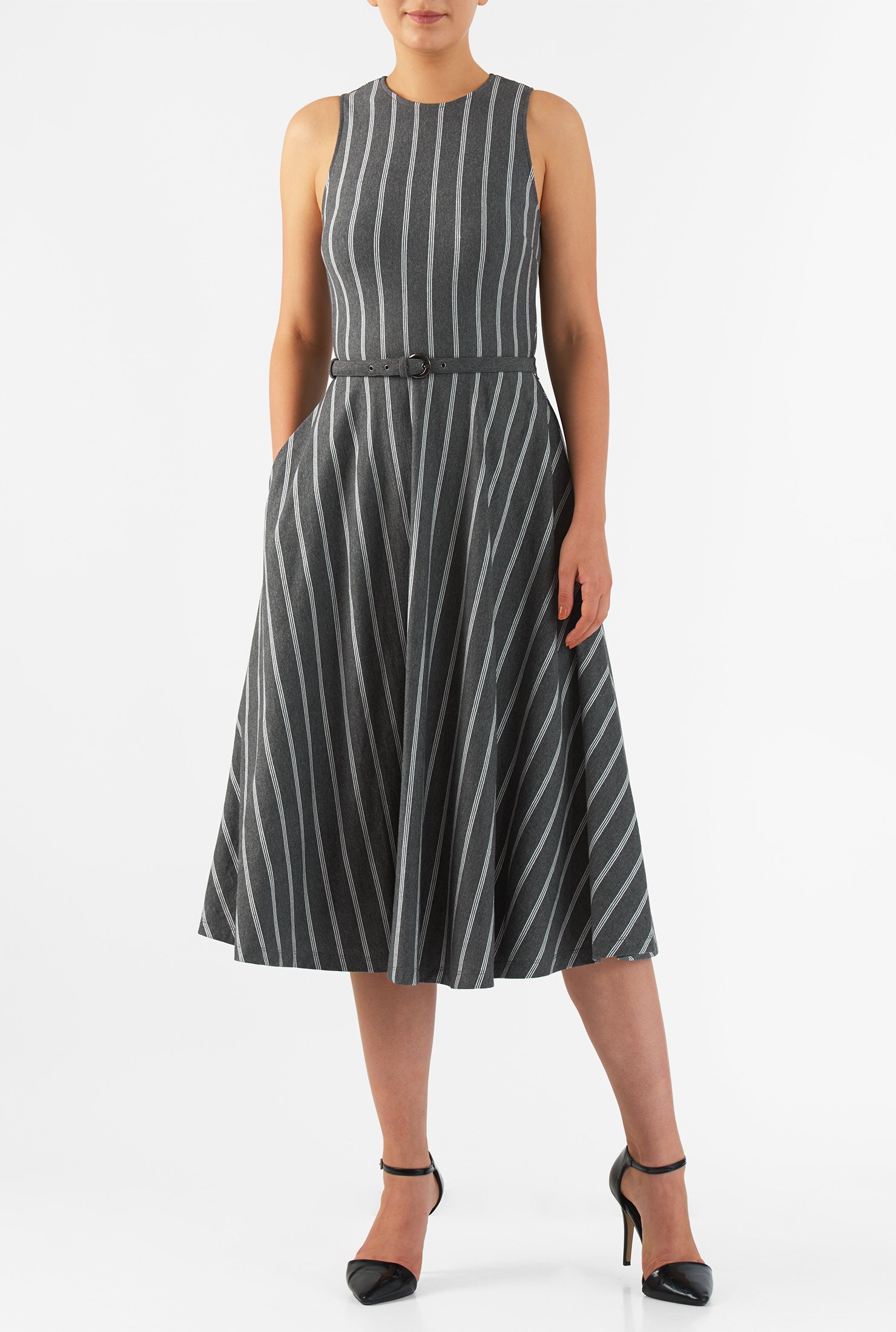 Shop Stripe cotton knit belted dress | eShakti