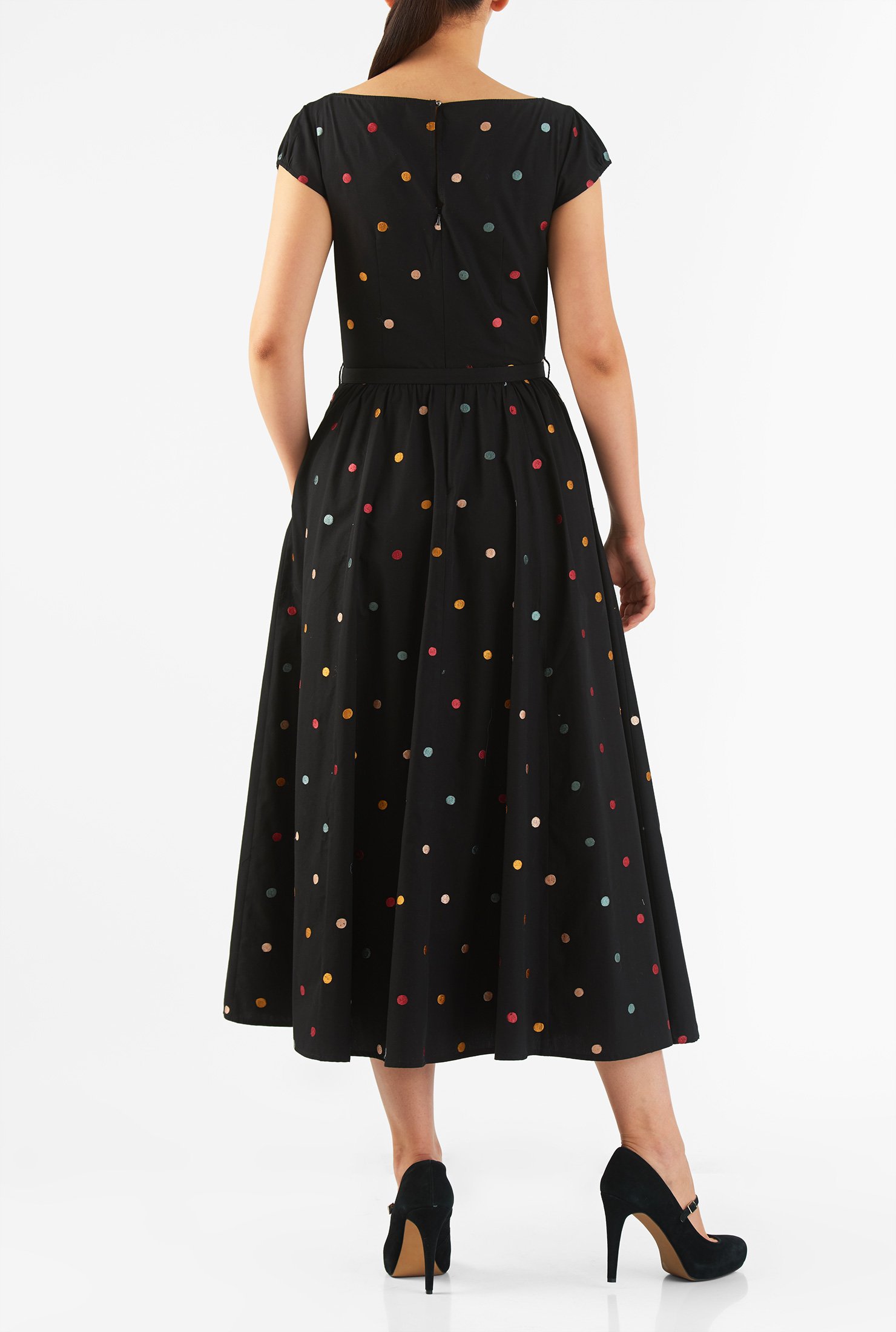 Shop Polka dot embellished poplin dress | eShakti