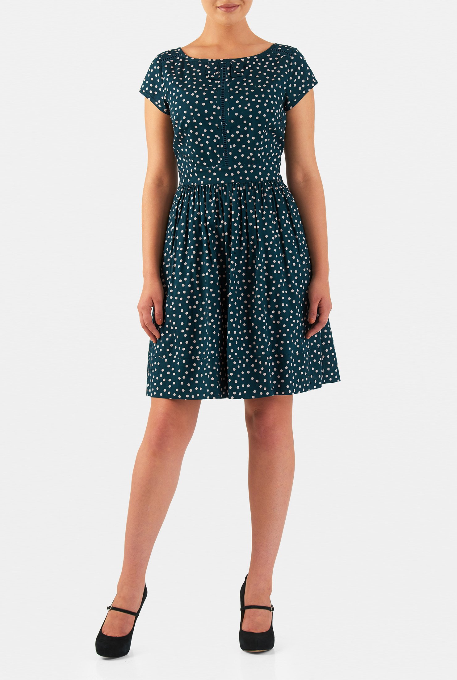 Shop Dot print lattice trim cotton dress | eShakti