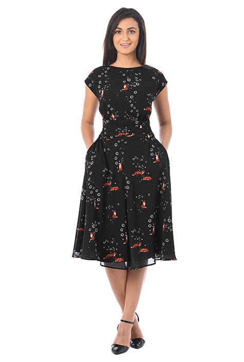 Shop Fox floral print pleated empire georgette dress | eShakti