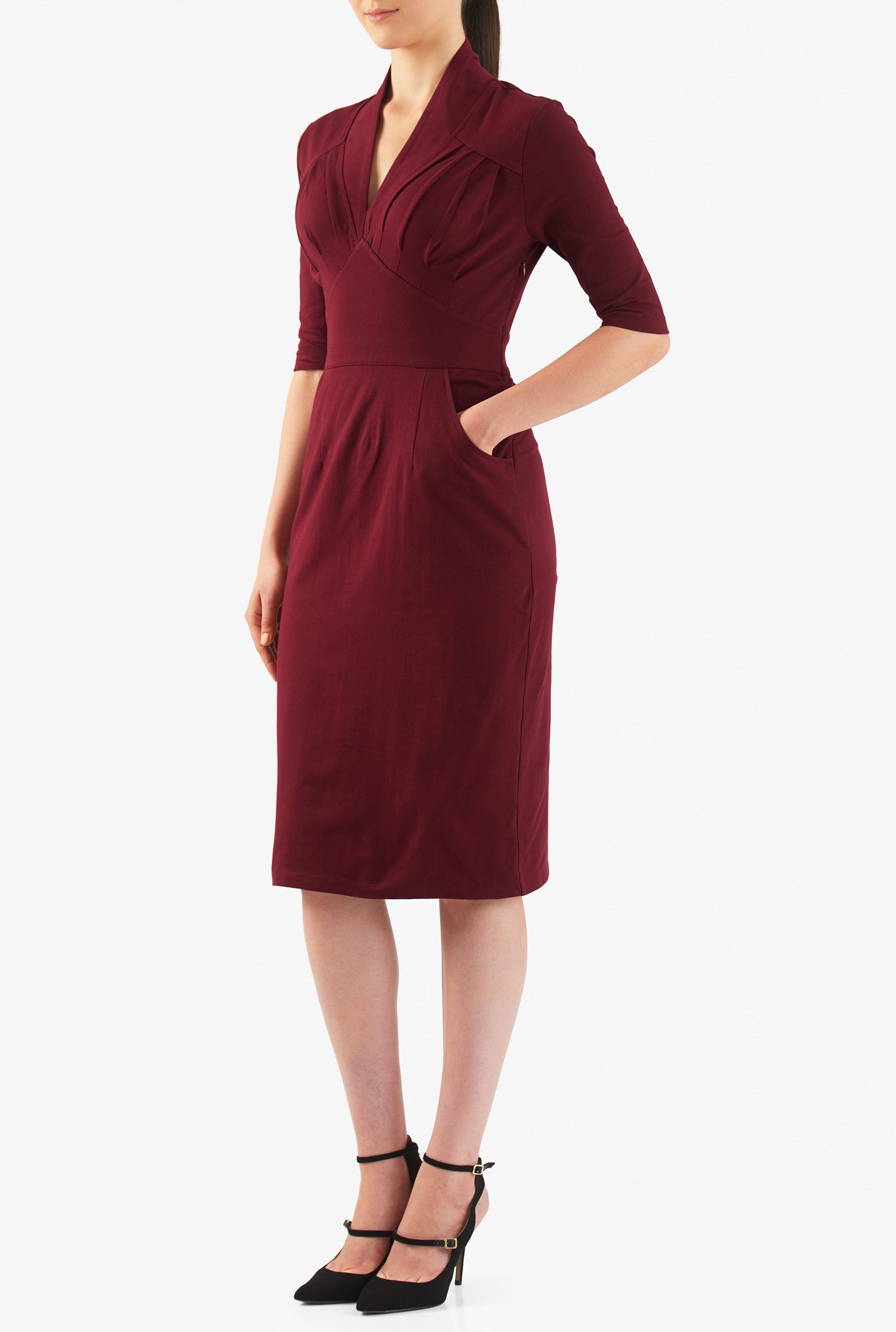 Shop Feminine pleated cotton knit sheath dress eShakti