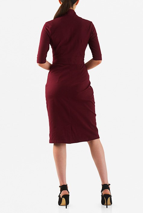 Shop Feminine pleated cotton knit sheath dress