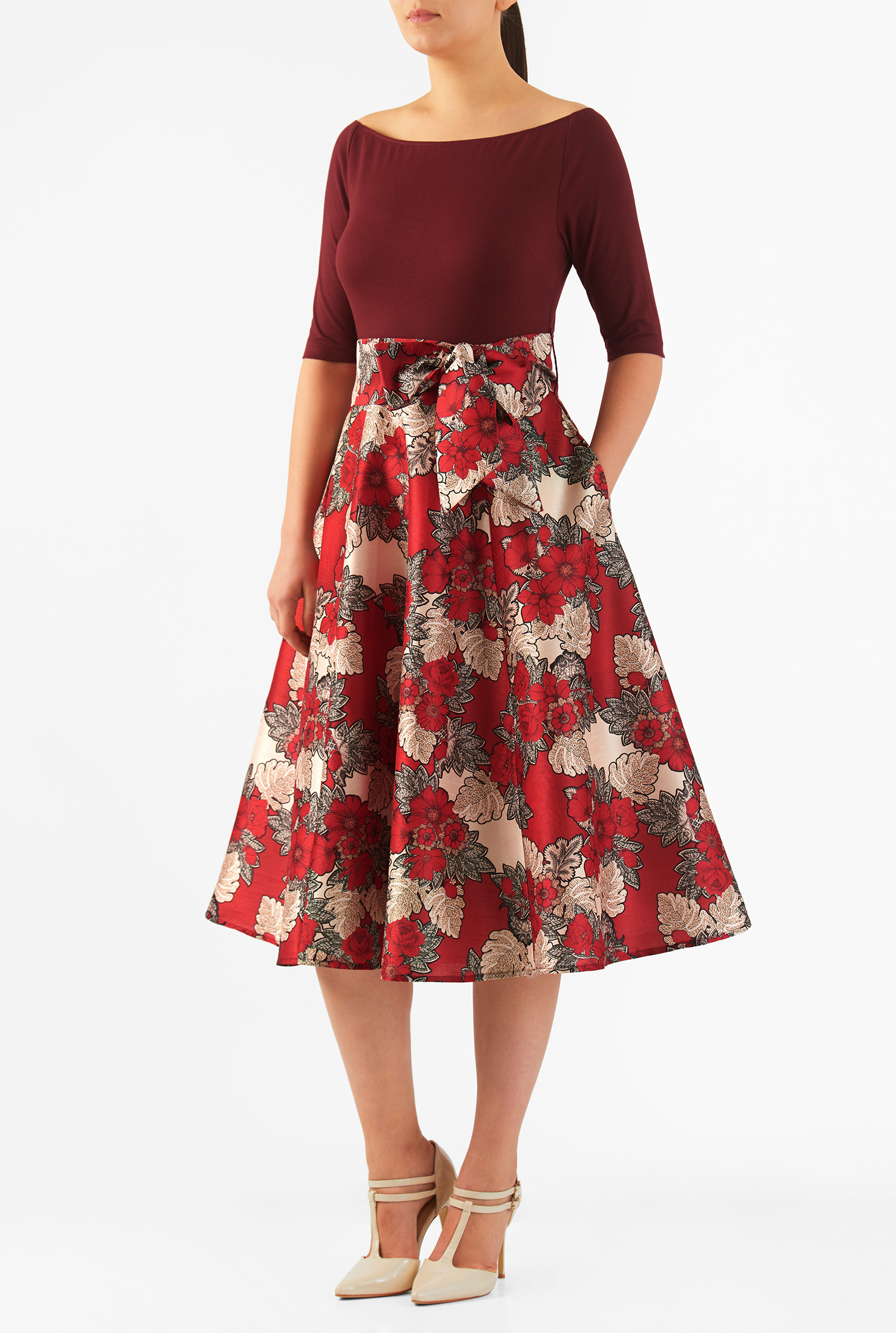 Shop Floral print mixed media midi dress eShakti