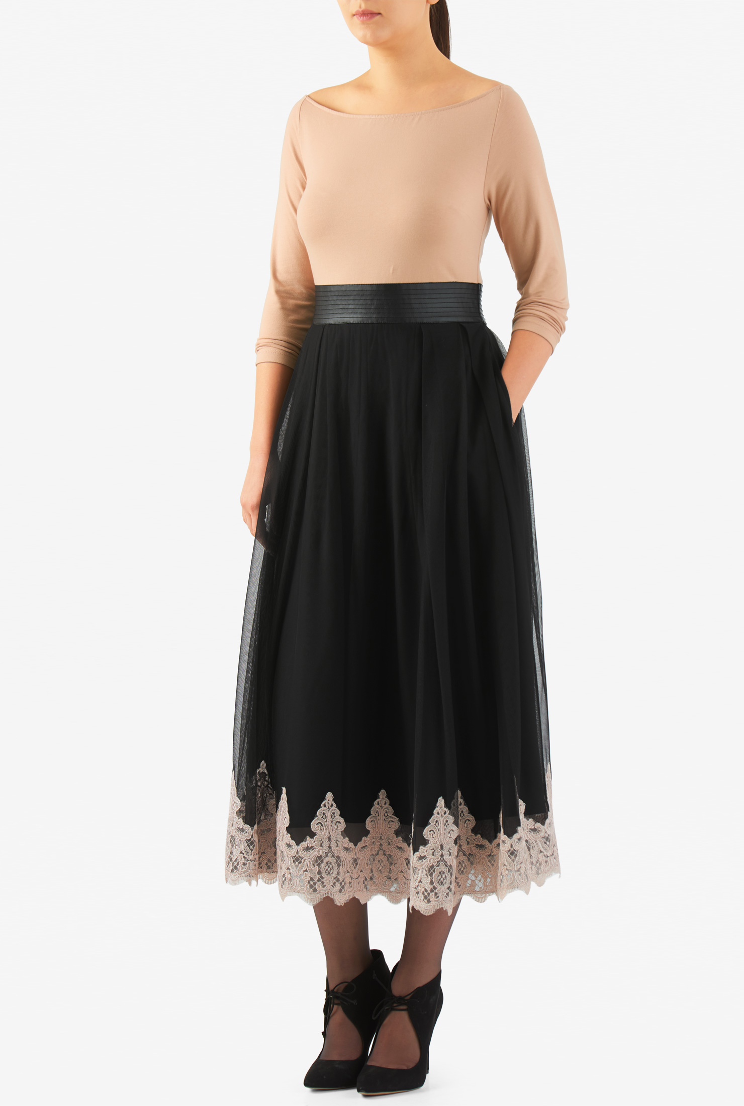 Shop Floral lace trim mixed media dress eShakti