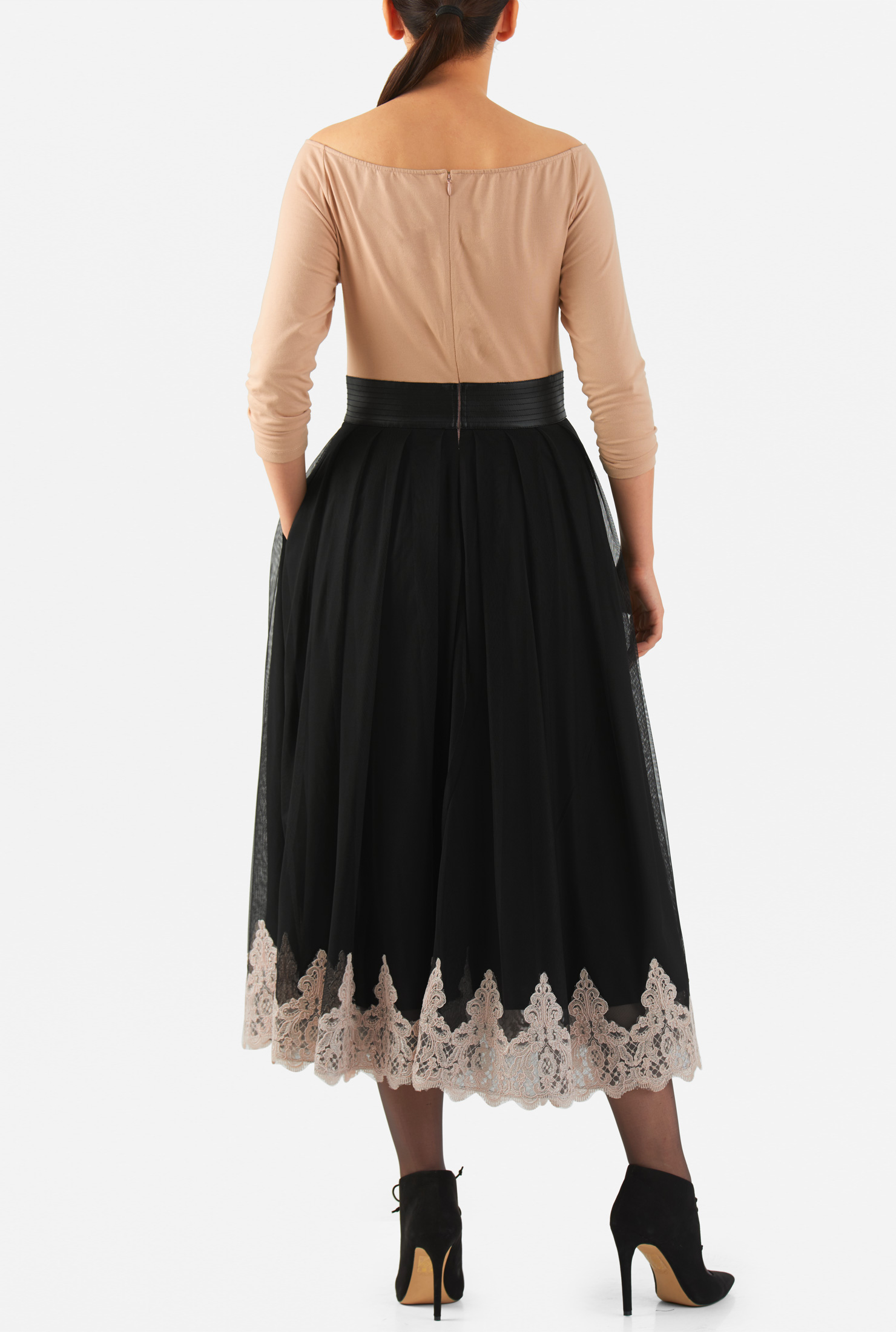 Shop Floral lace trim mixed media dress eShakti