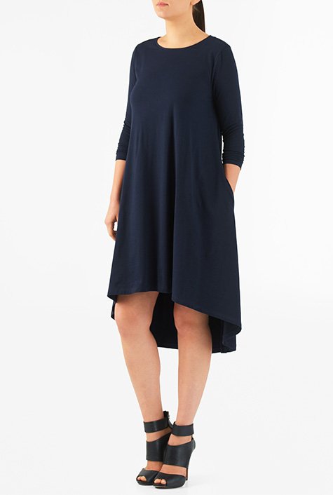 Elliptical hem cotton knit shift dress