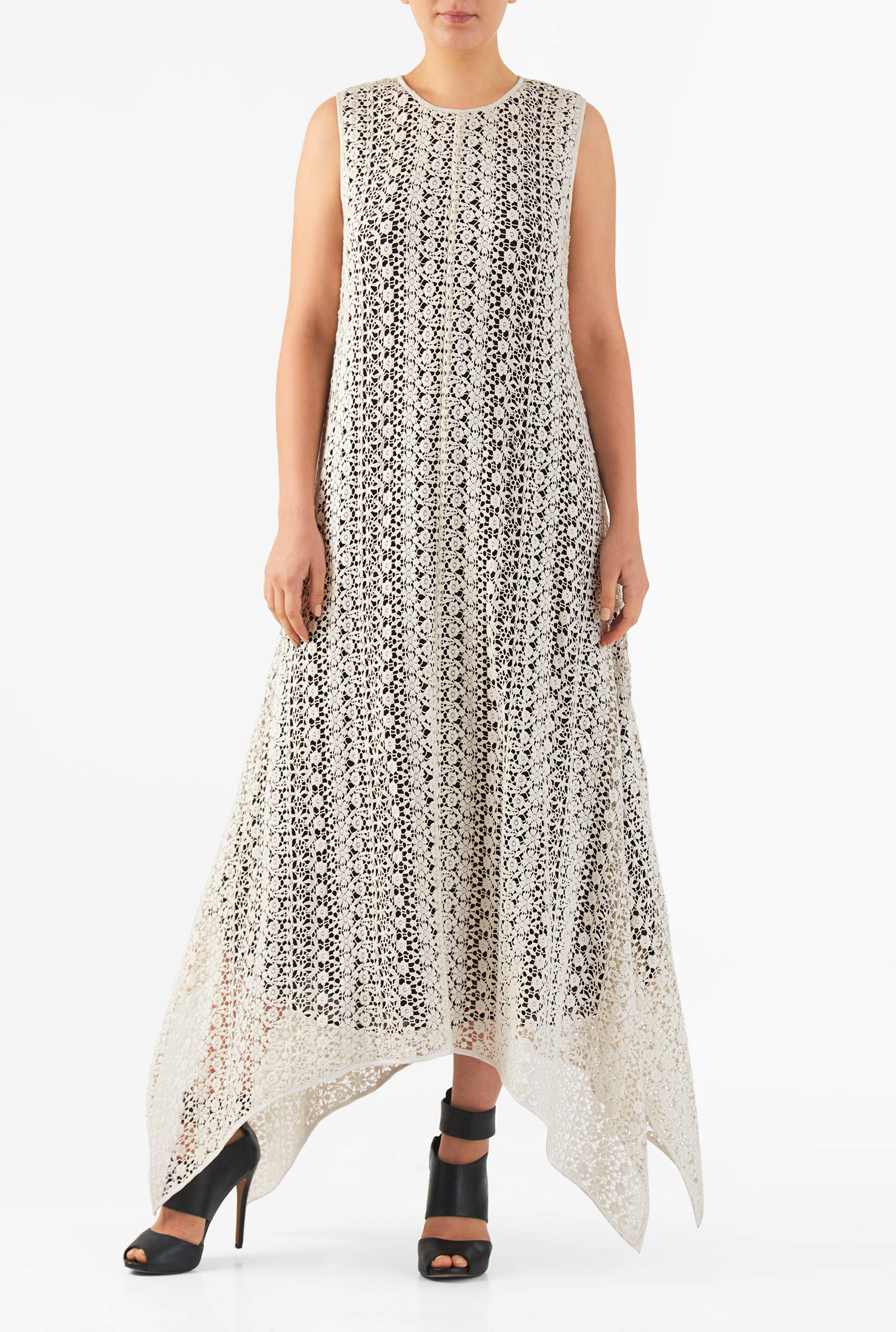 Shop Handkerchief hem cotton lace maxi shift dress | eShakti