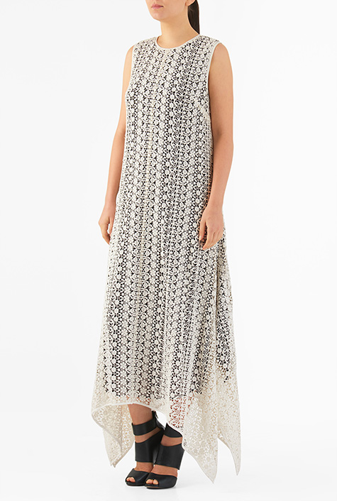Shop Handkerchief hem cotton lace maxi shift dress | eShakti
