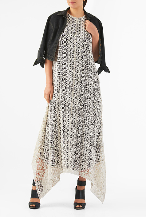 Shop Handkerchief hem cotton lace maxi shift dress | eShakti
