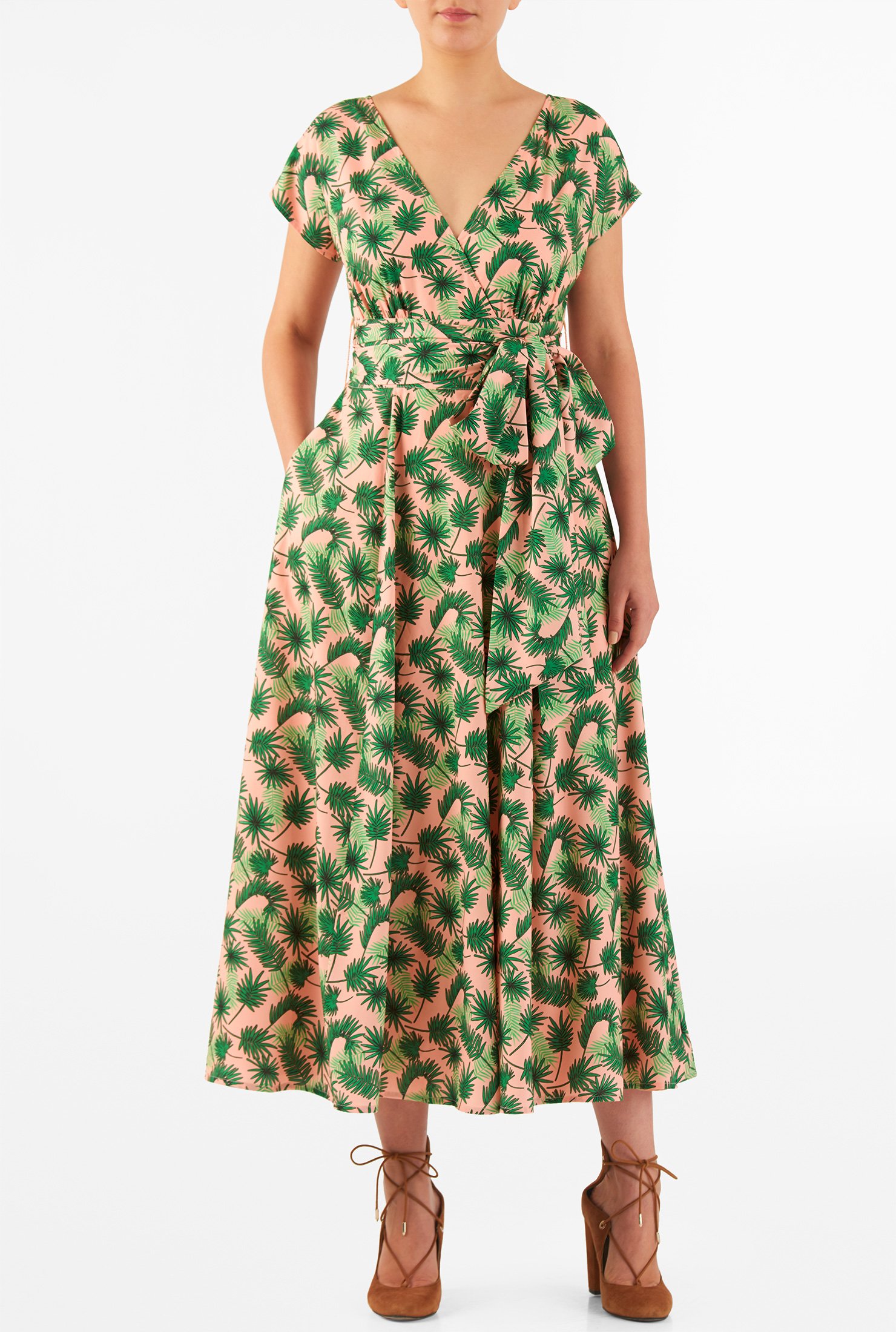 Shop Floral print sash tie crepe dress | eShakti