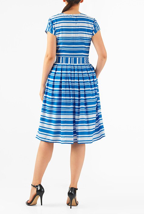 Stripe print crepe belted dress