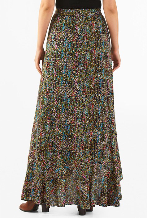 Shop Ruffle graphic floral print maxi skirt | eShakti