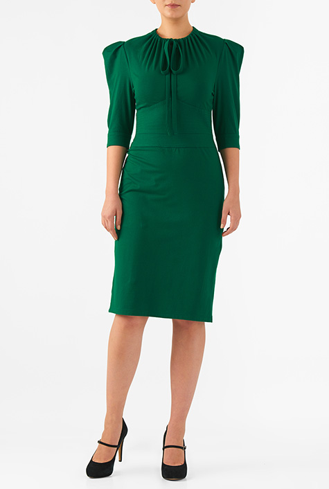 Shop Puff sleeve cotton knit sheath dress eShakti