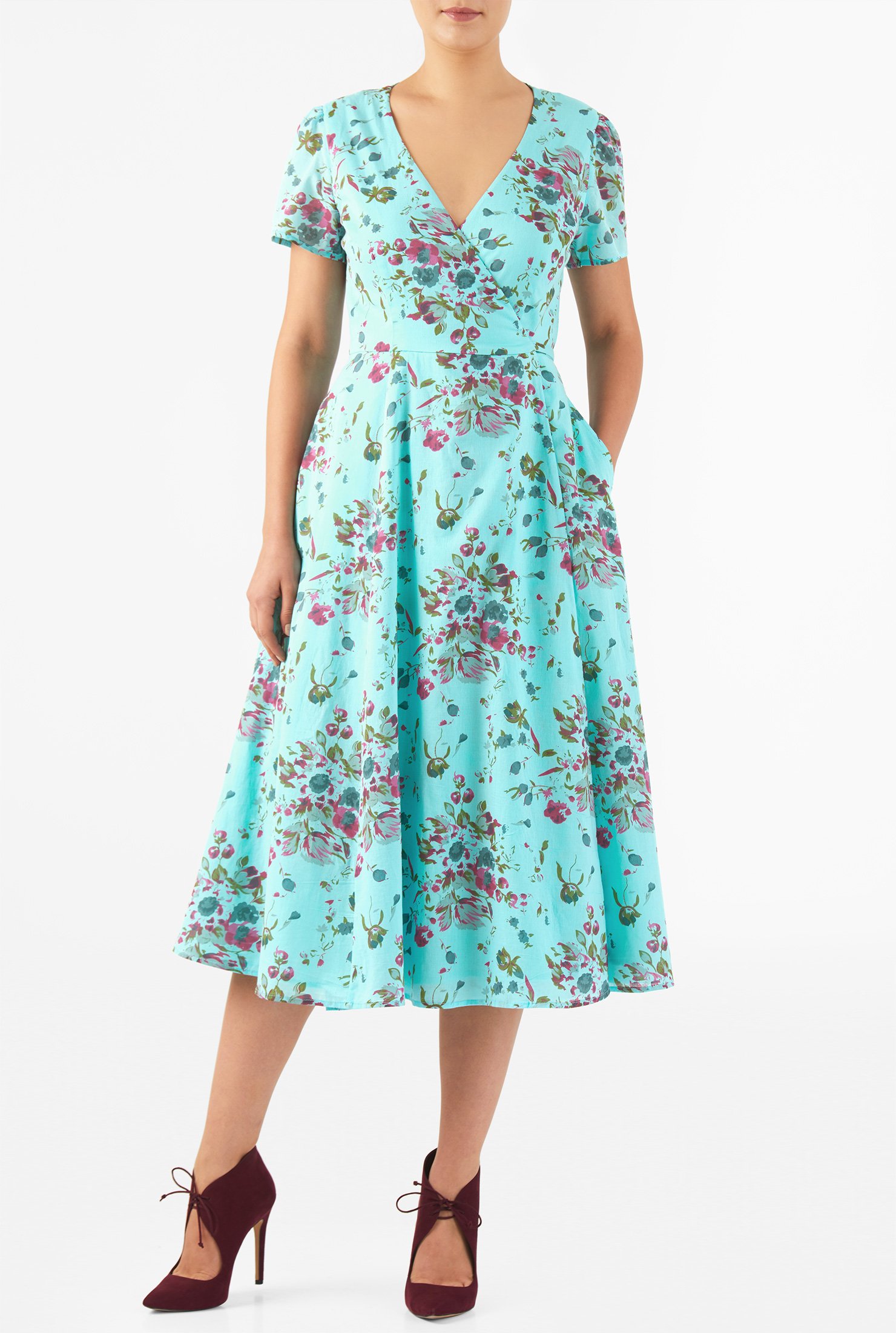 Shop Floral print cotton midi wrap dress | eShakti