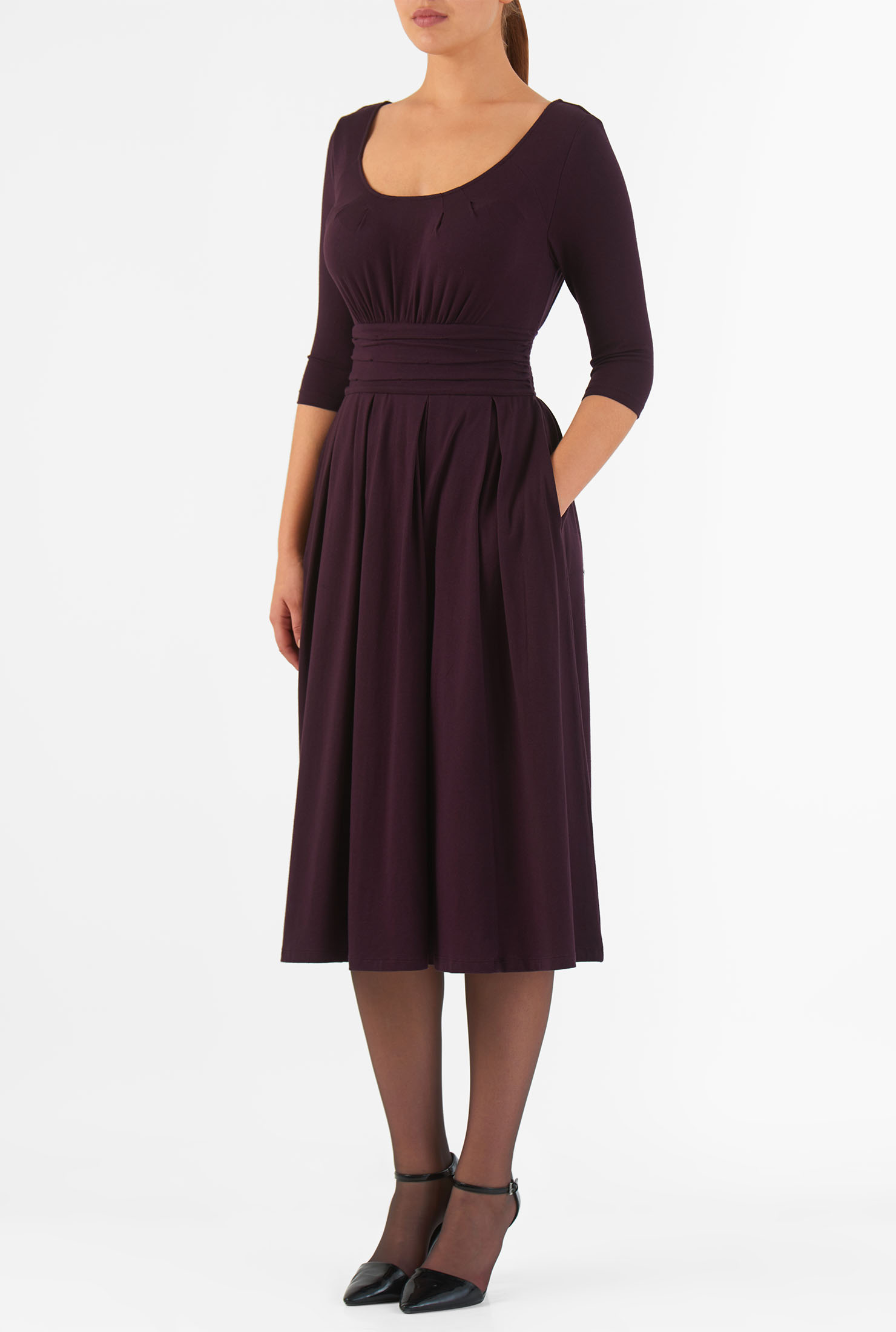 Shop Ruched waist cotton knit dress eShakti