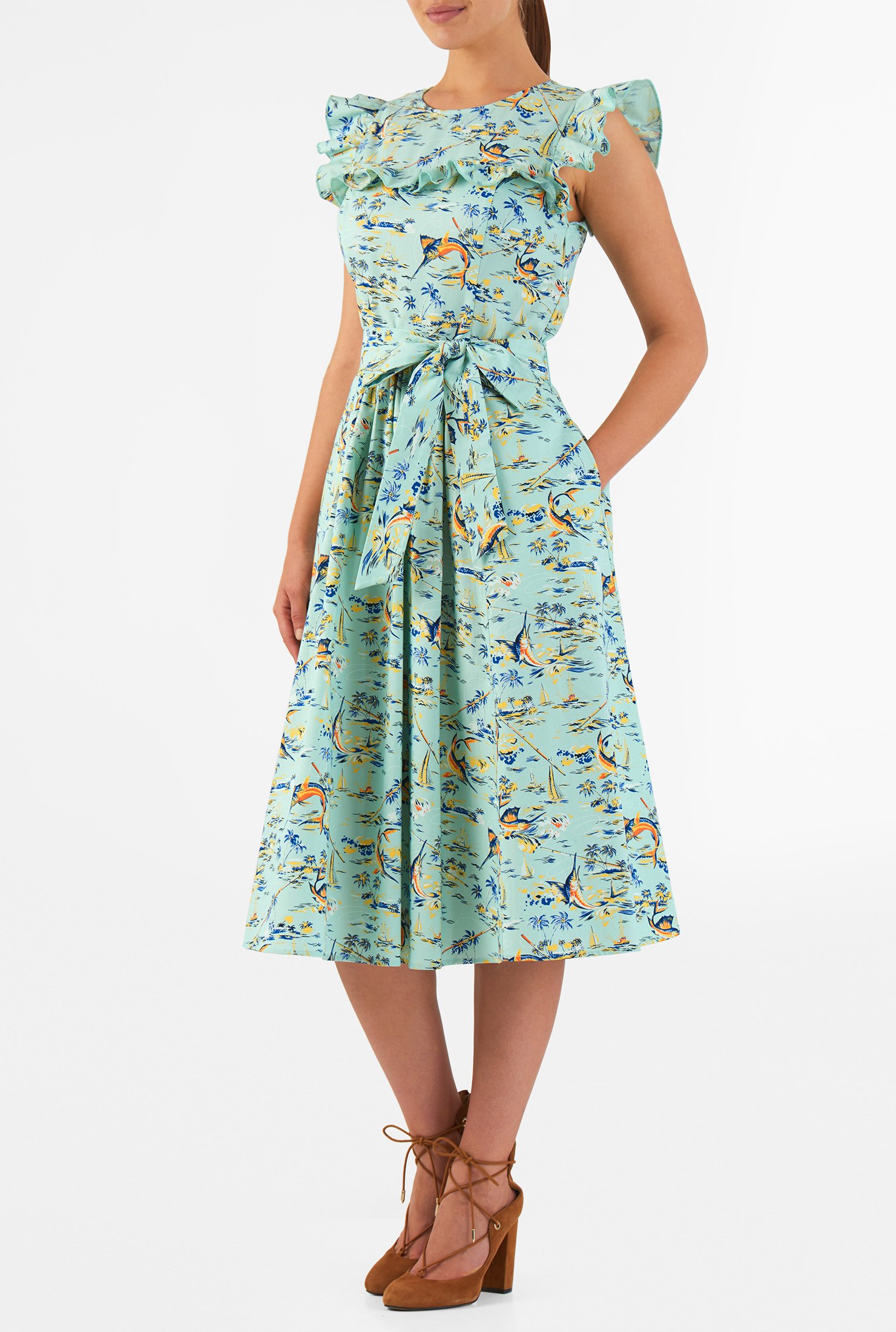 Shop Deep sea fishing print cotton dress | eShakti