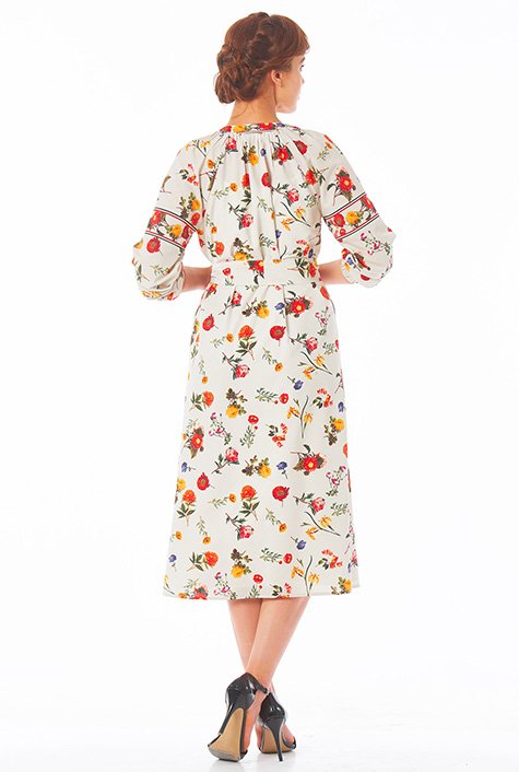 Shop Botanical print sash tie shift dress | eShakti