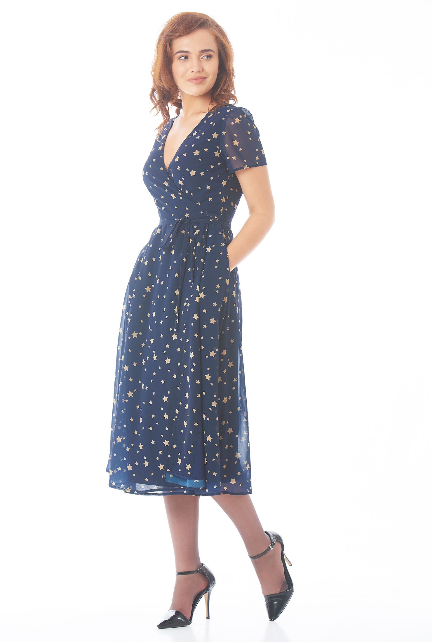 blue star wrap dress