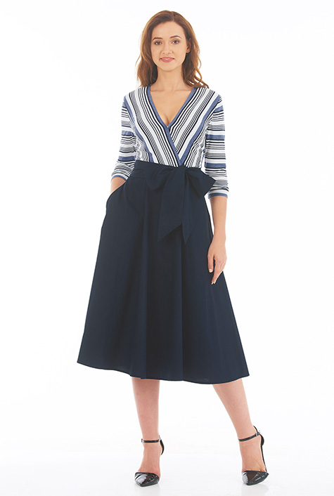 Cotton Striped Ribbed Knit Dress navy 新品 STRIPED RIBBED-KNIT MIDI DRESS