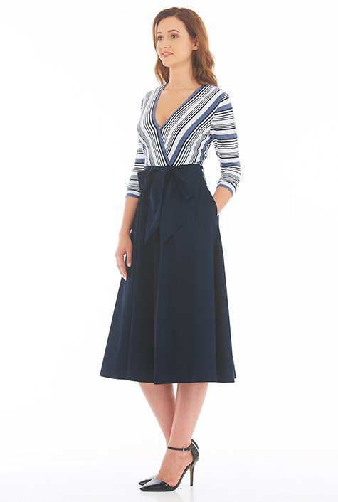Shop Stripe knit mixed media midi dress | eShakti