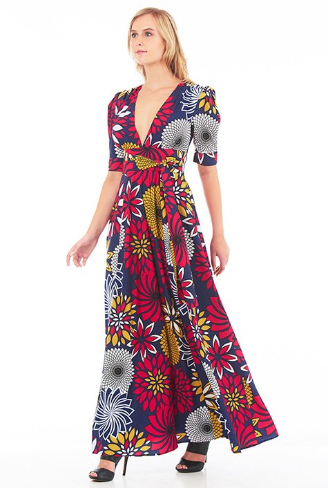 Shop Floral print crepe banded empire maxi dress | eShakti