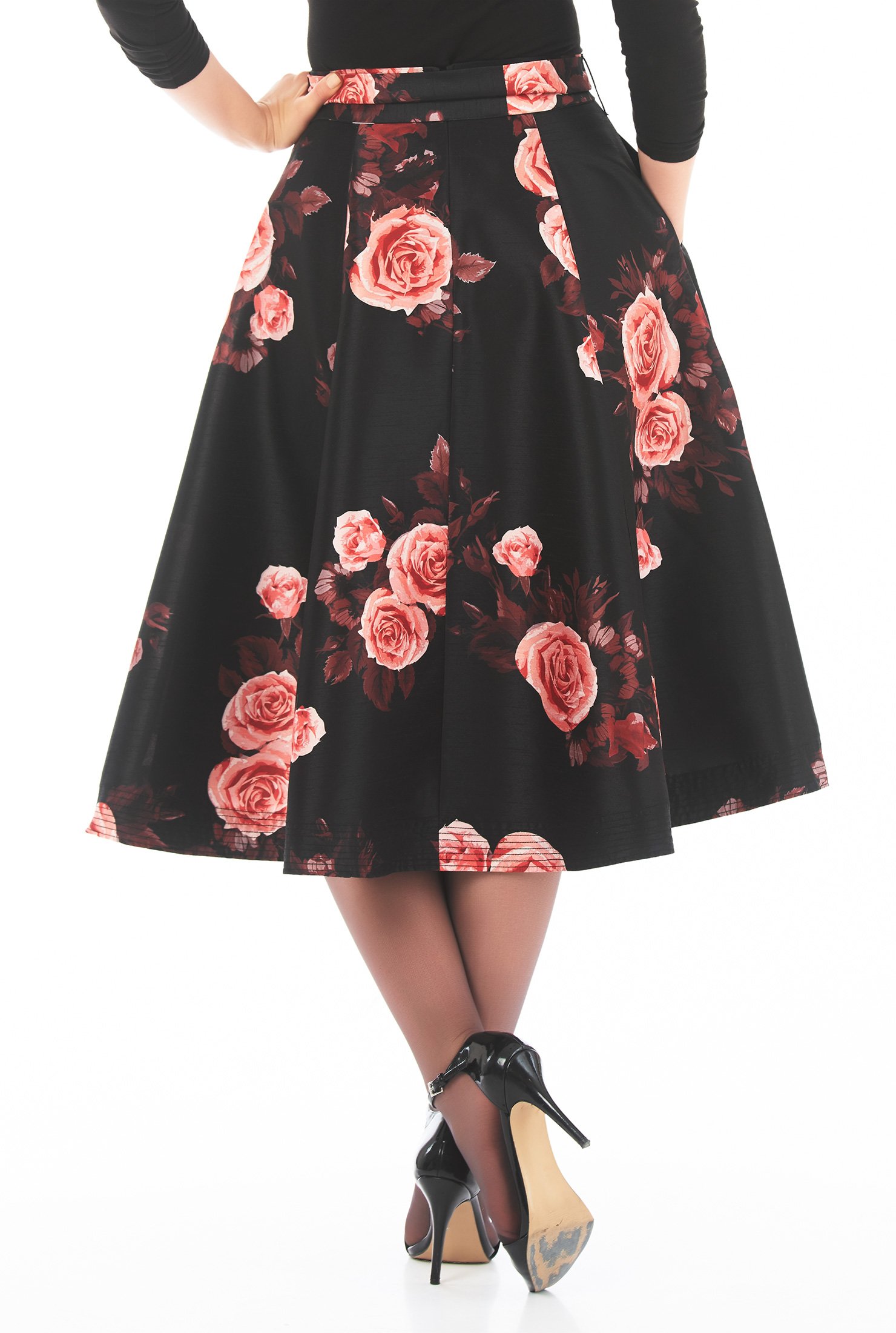 Shop Sash tie floral print dupioni skirt | eShakti