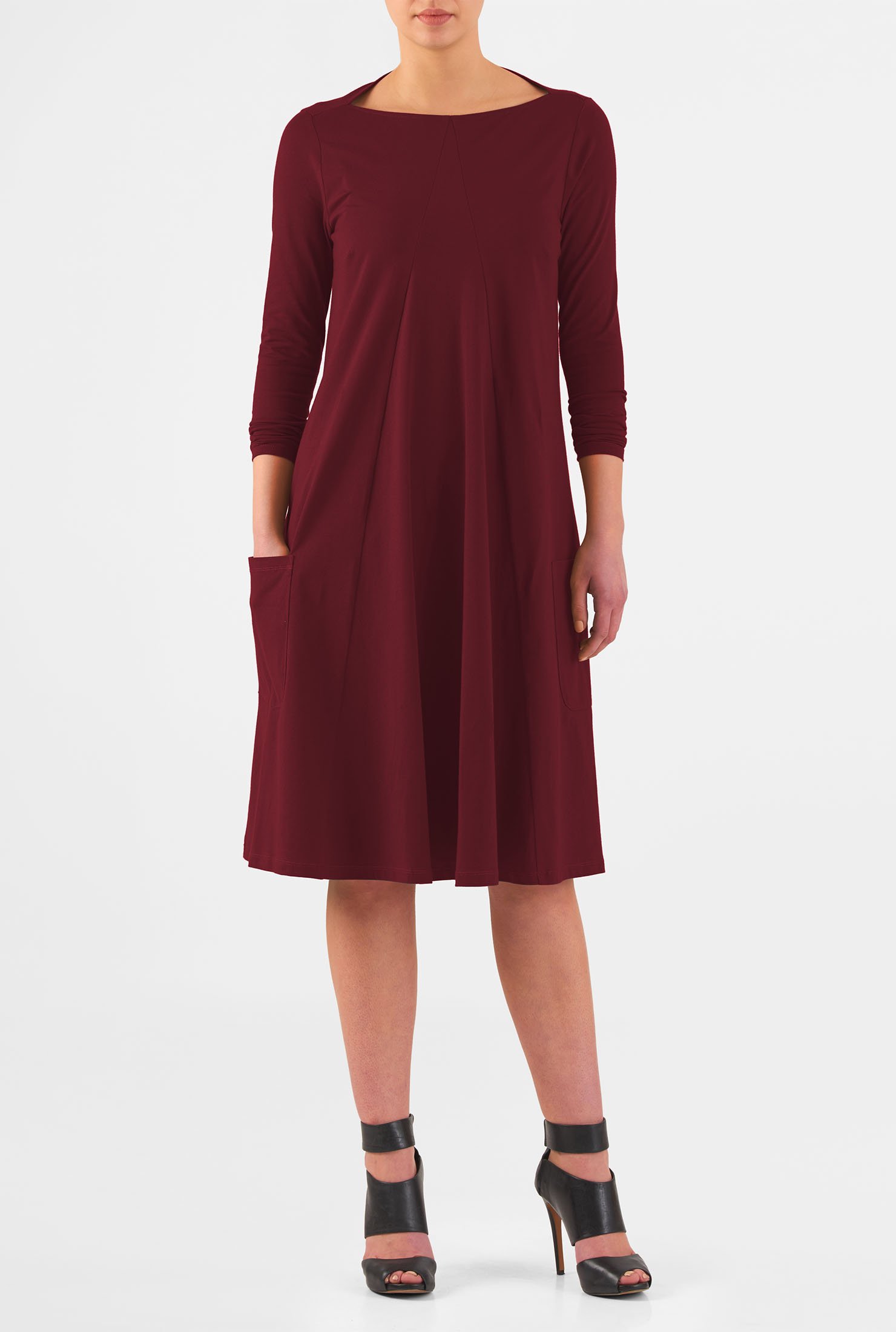 Shop High boat neck cotton knit dress | eShakti