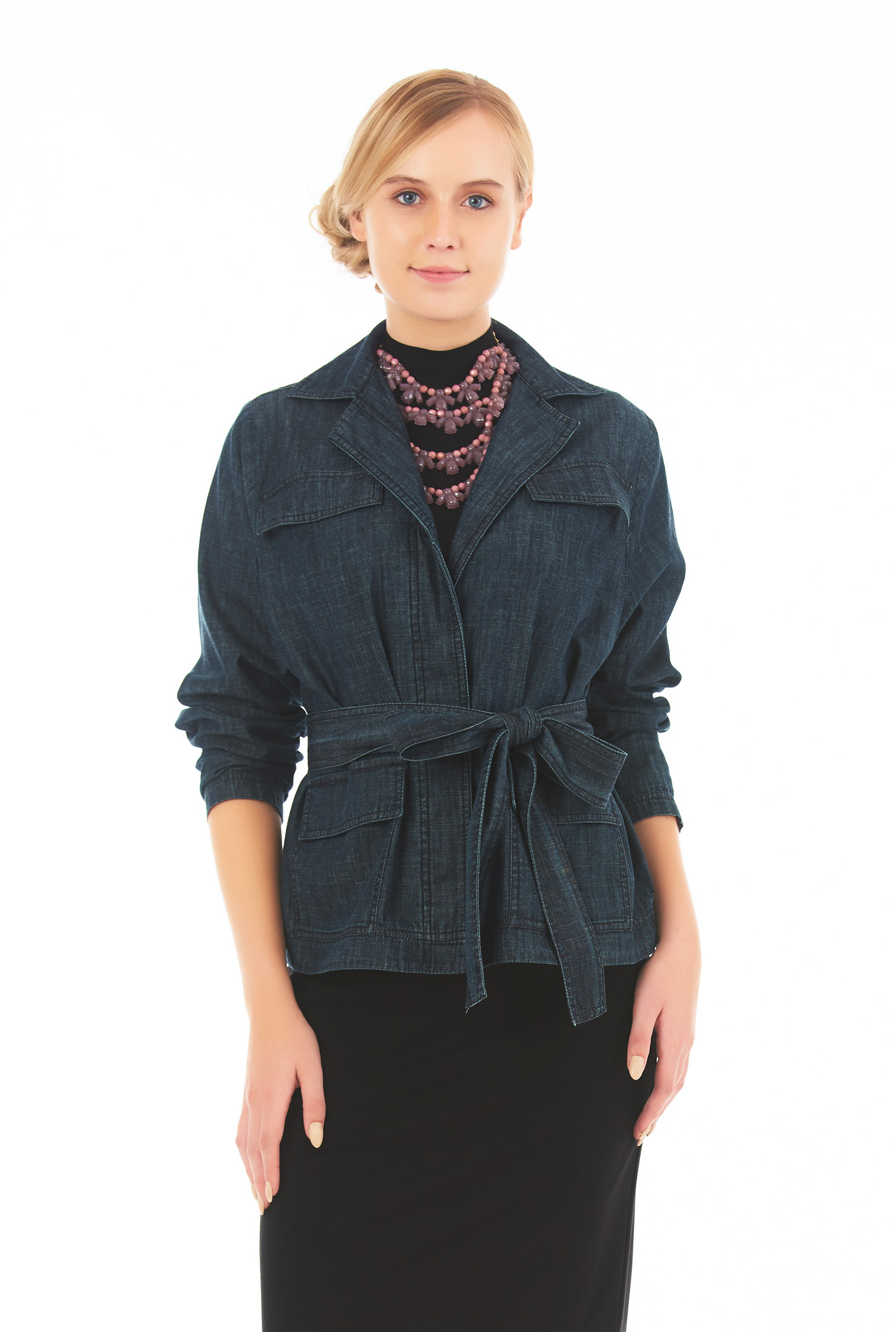 denim jacket with tie belt